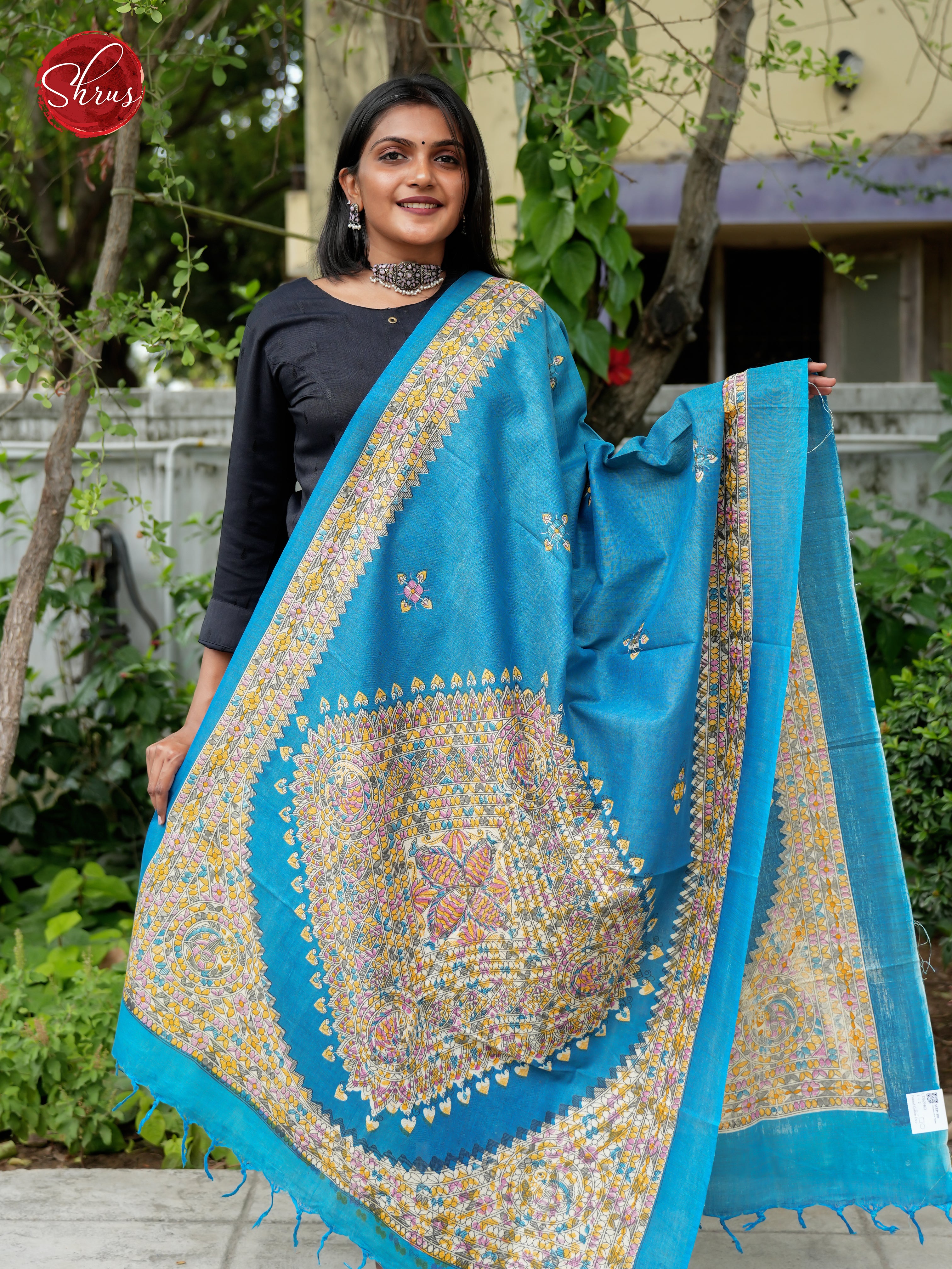 Blue - Madhubani Printed Cotton Dupatta - Shop on ShrusEternity.com