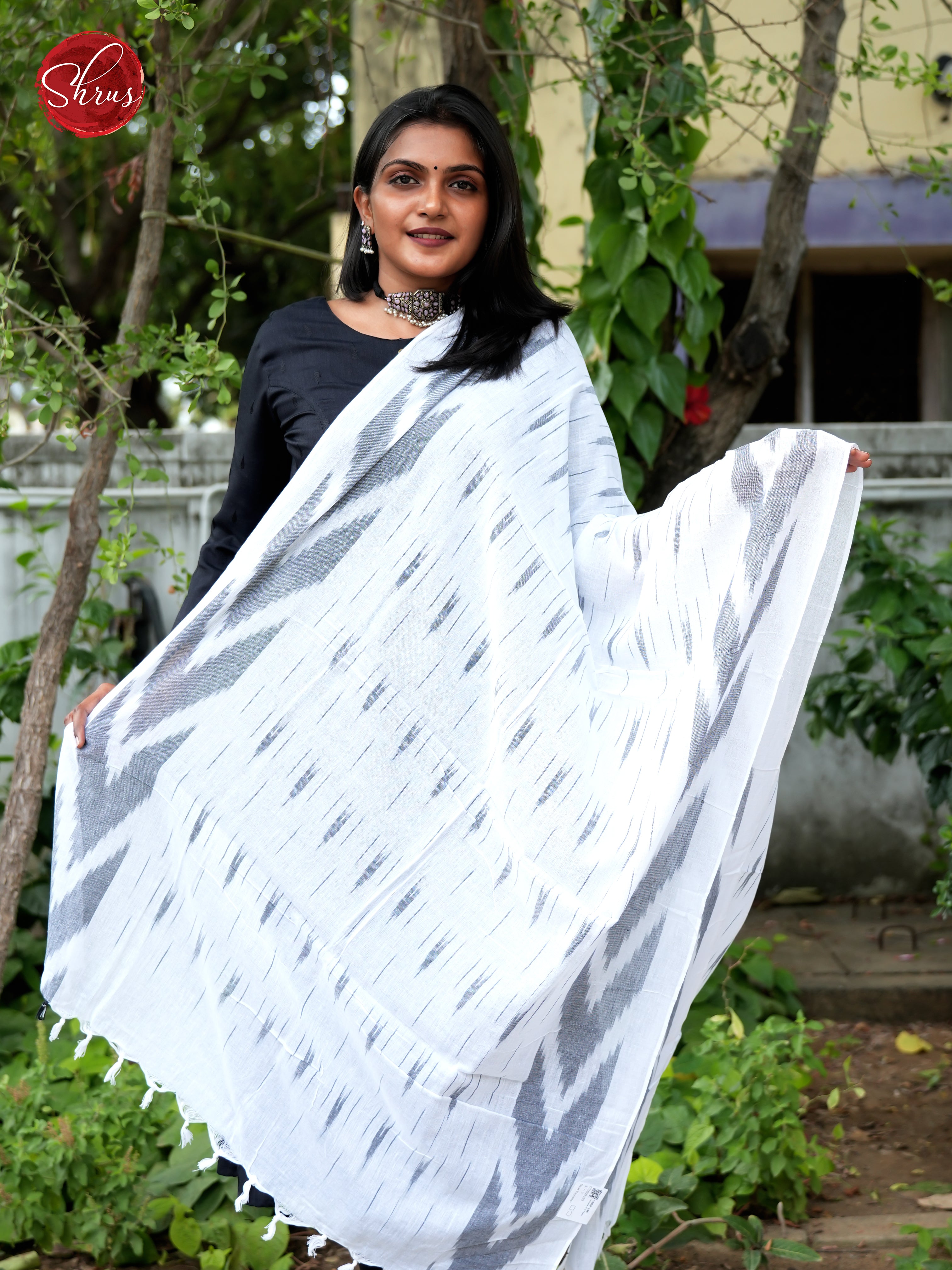 White & Grey - Ikkat Dupatta - Shop on ShrusEternity.com