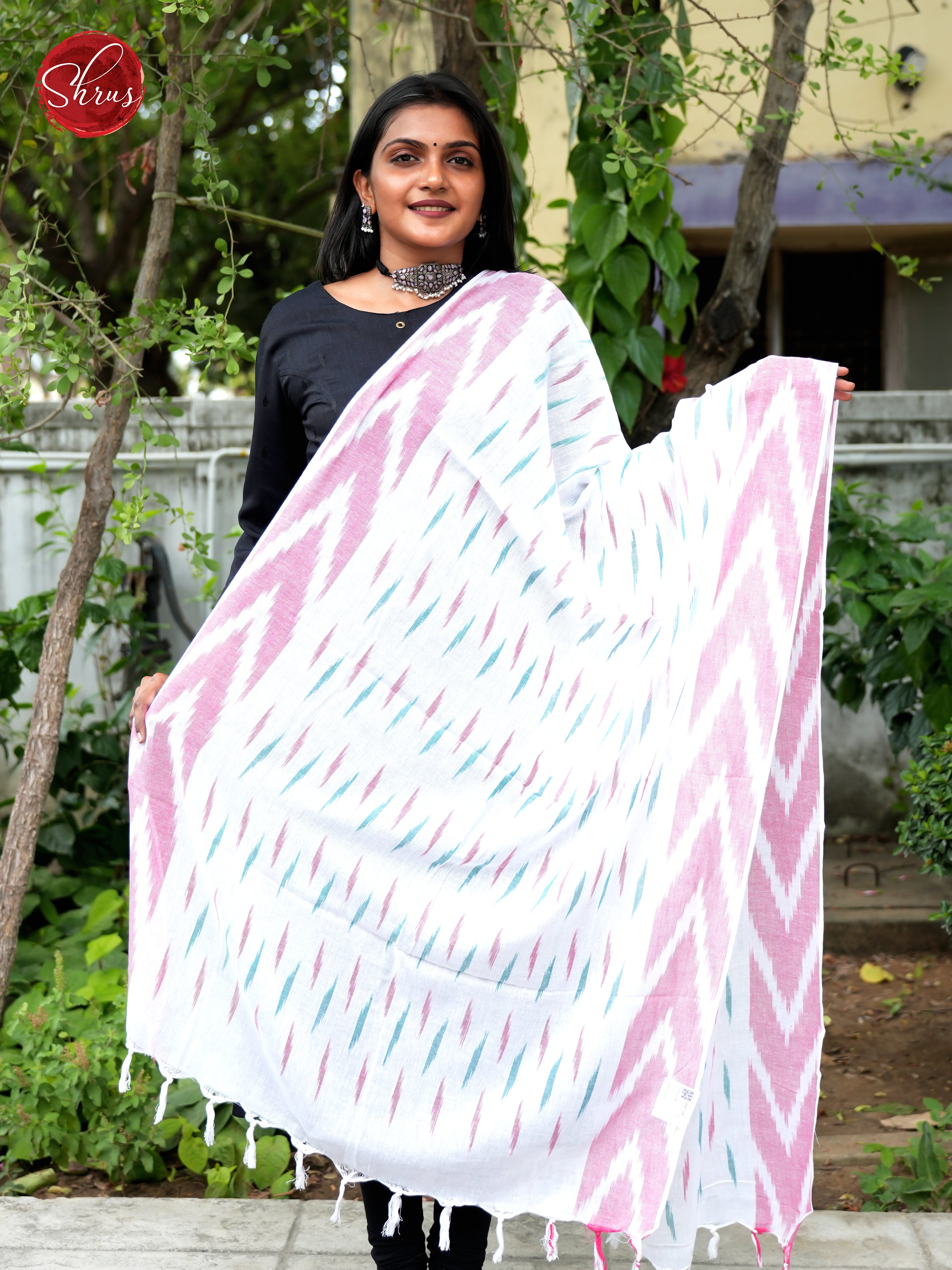 White & pink - Ikkat Dupatta - Shop on ShrusEternity.com