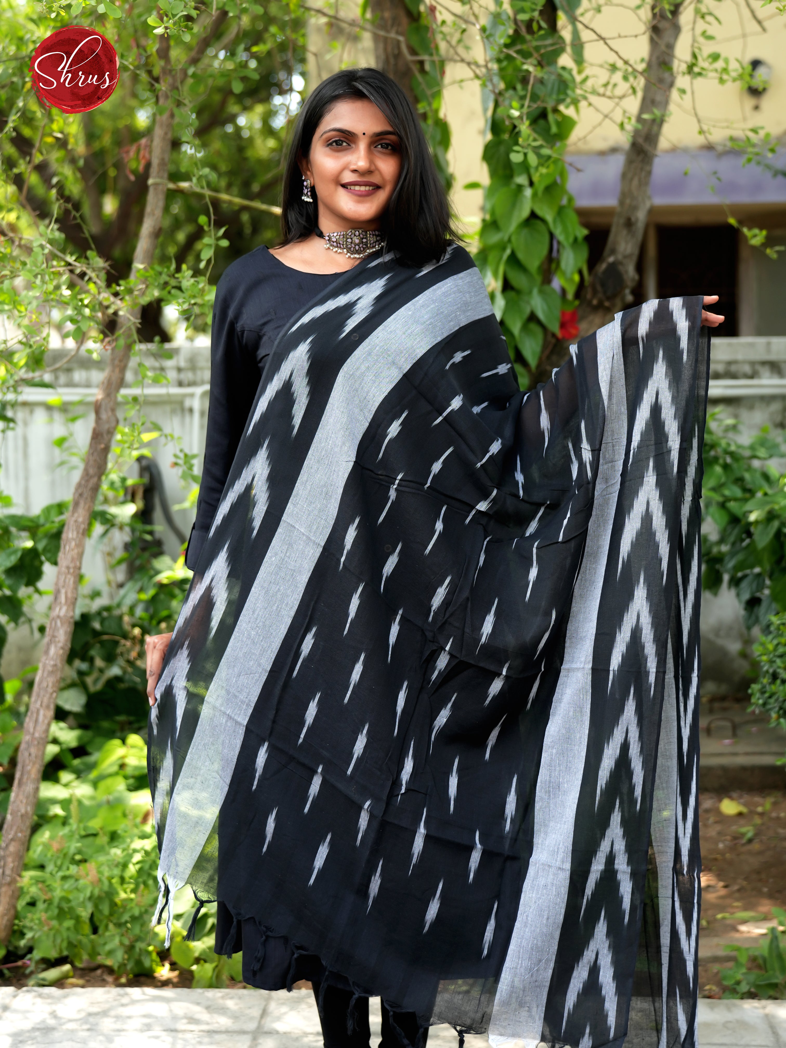 Black - Ikkat Dupatta - Shop on ShrusEternity.com