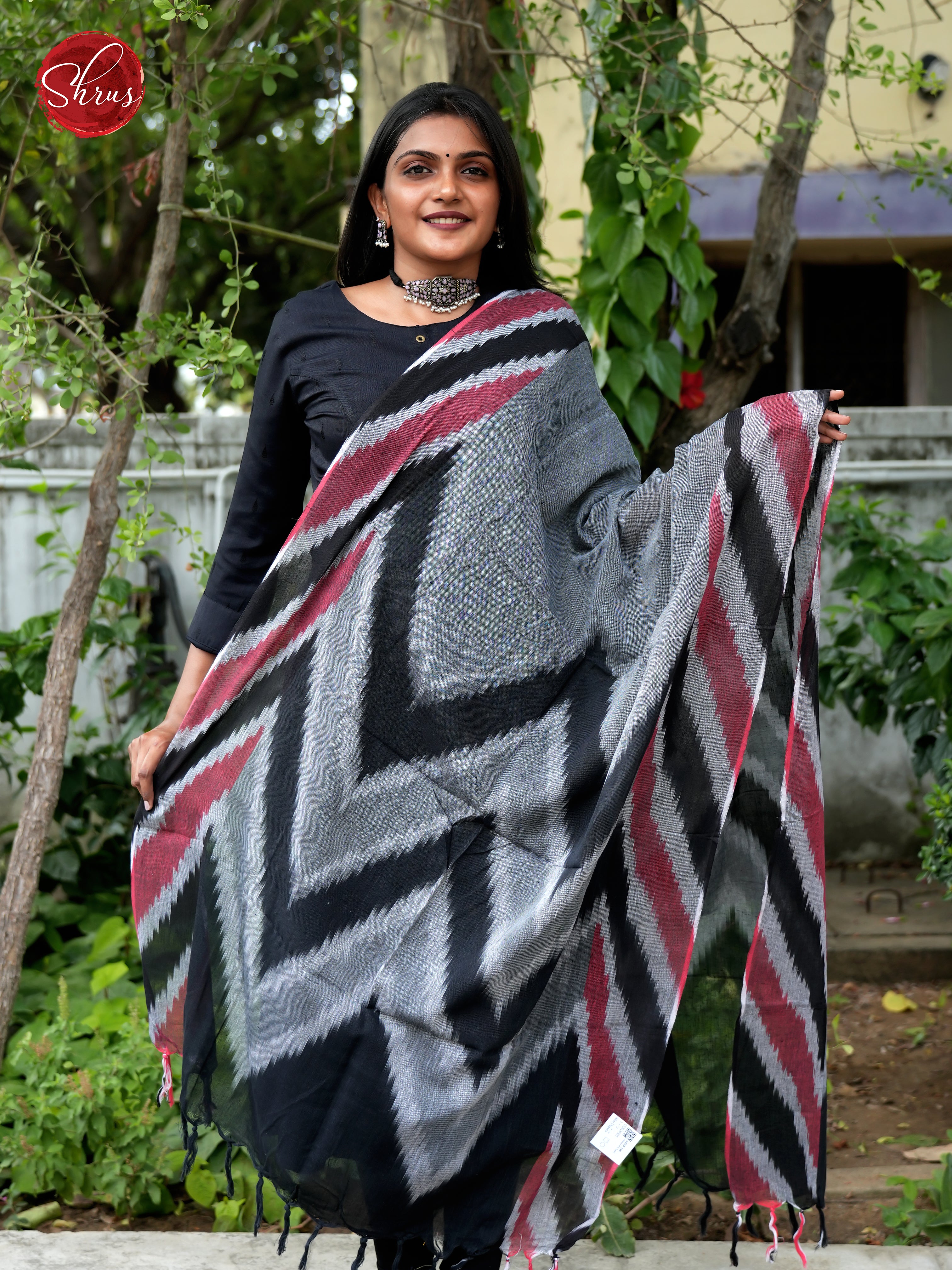 Grey & Black - Ikkat Dupatta - Shop on ShrusEternity.com