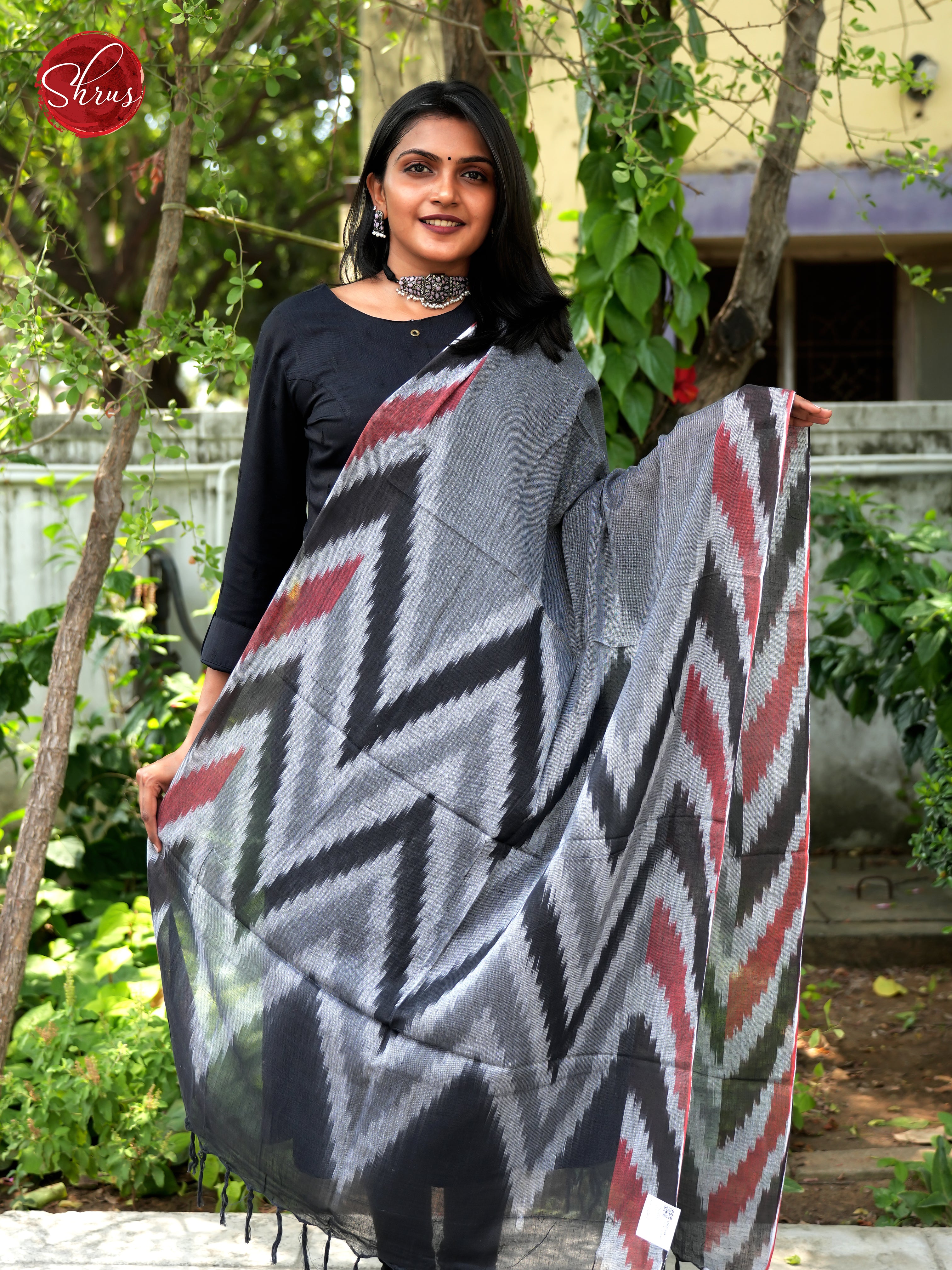 Grey & Black - Ikkat Dupatta - Shop on ShrusEternity.com