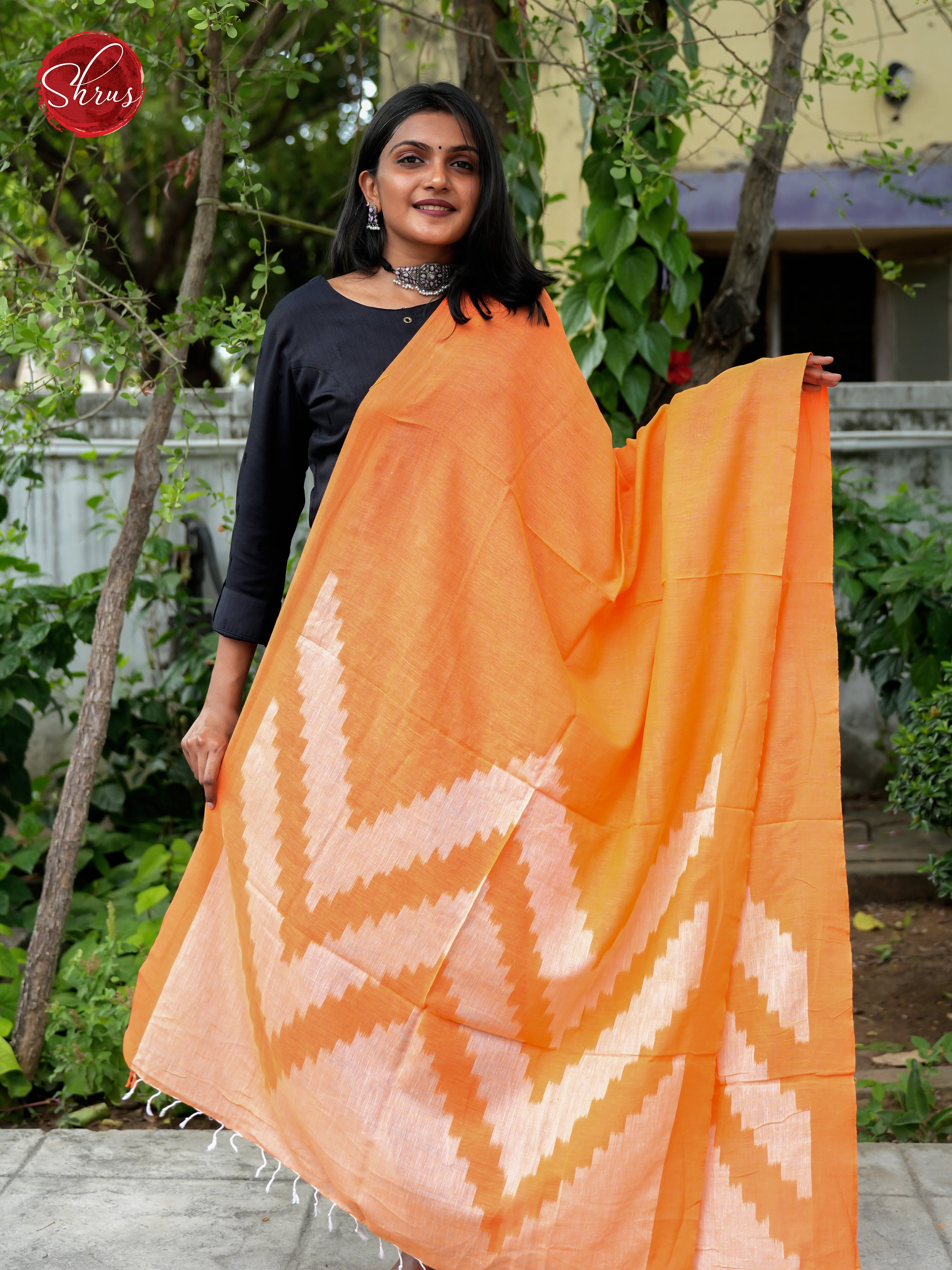 Orange & Cream - Ikkat Dupatta - Shop on ShrusEternity.com