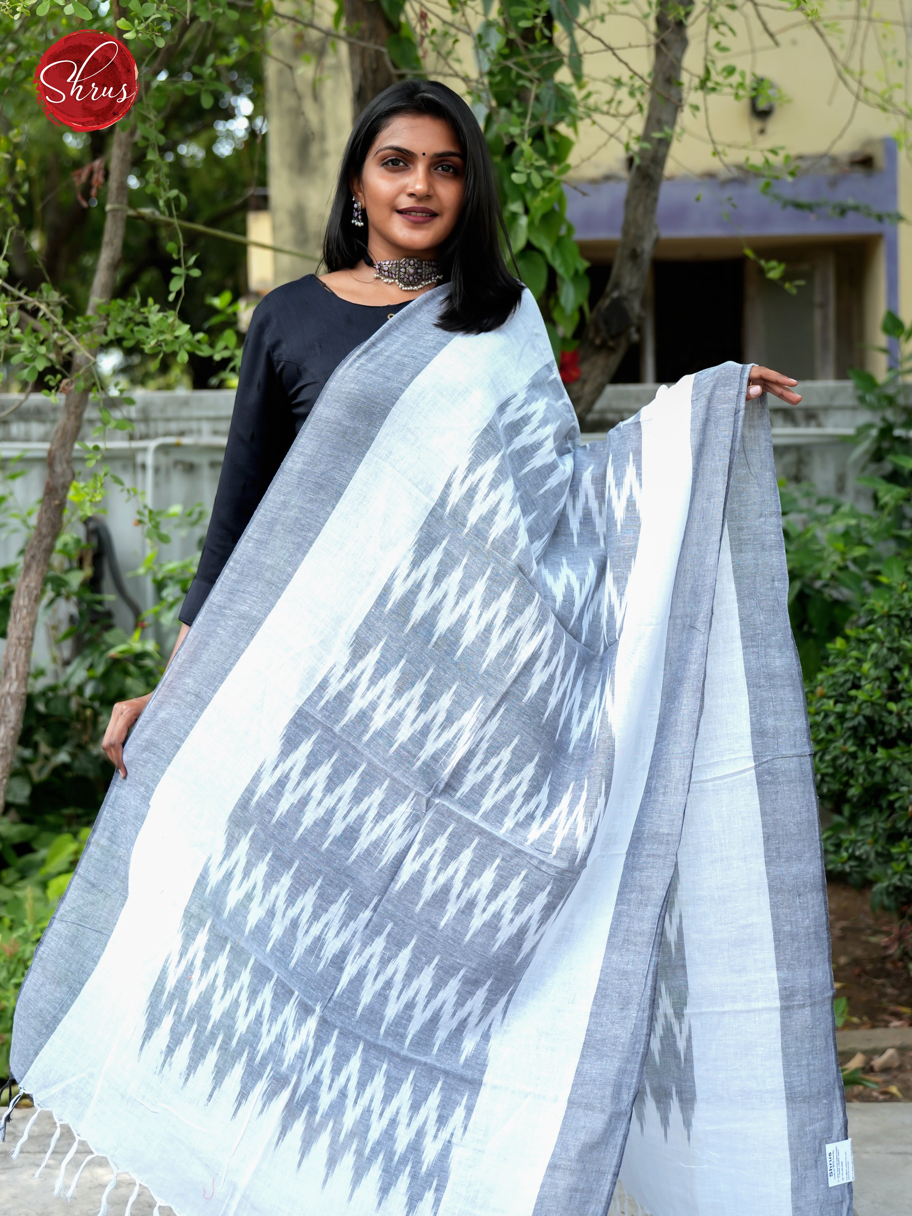 Grey - Ikkat Dupatta - Shop on ShrusEternity.com