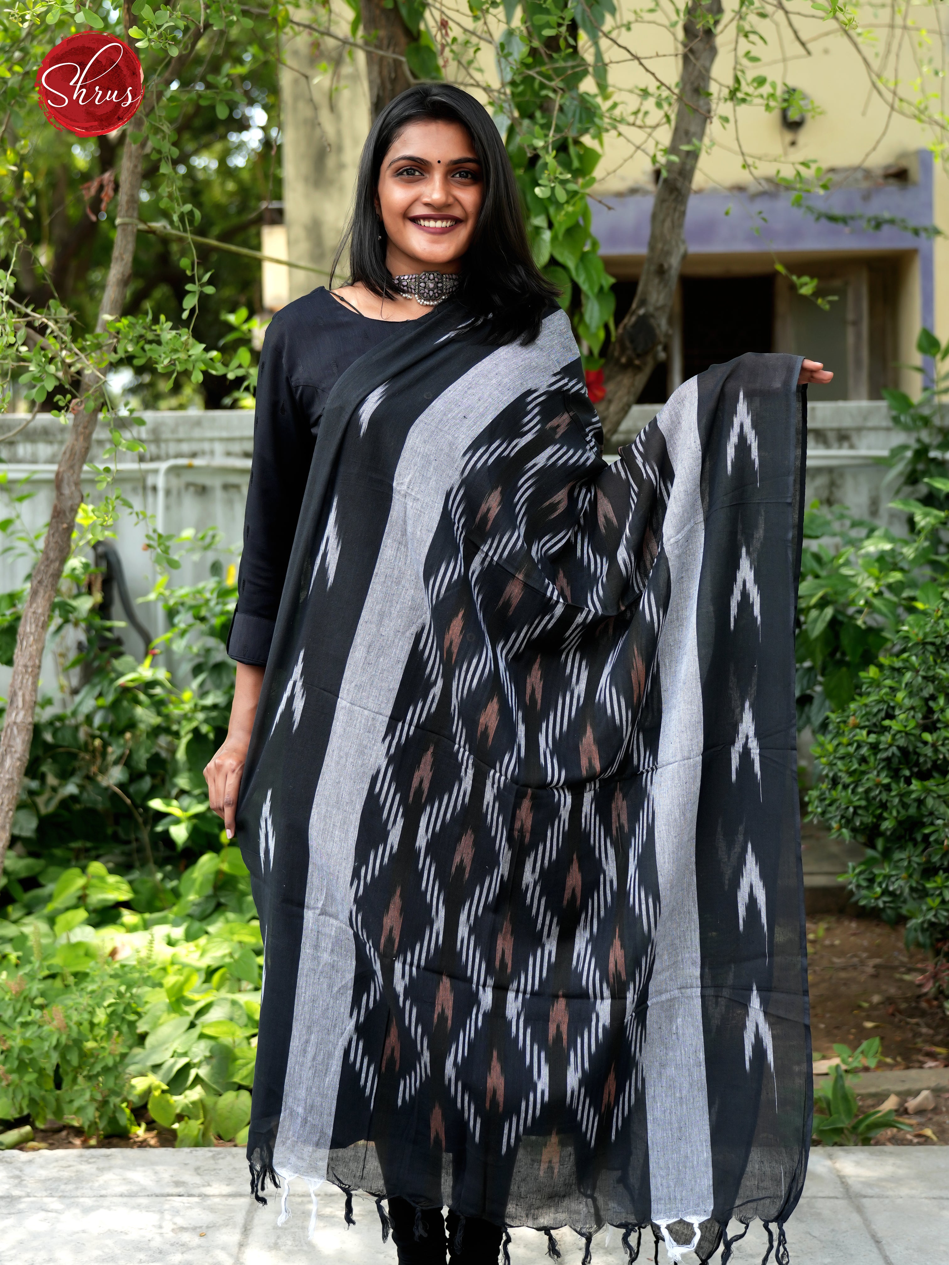 Black - Ikkat Dupatta - Shop on ShrusEternity.com