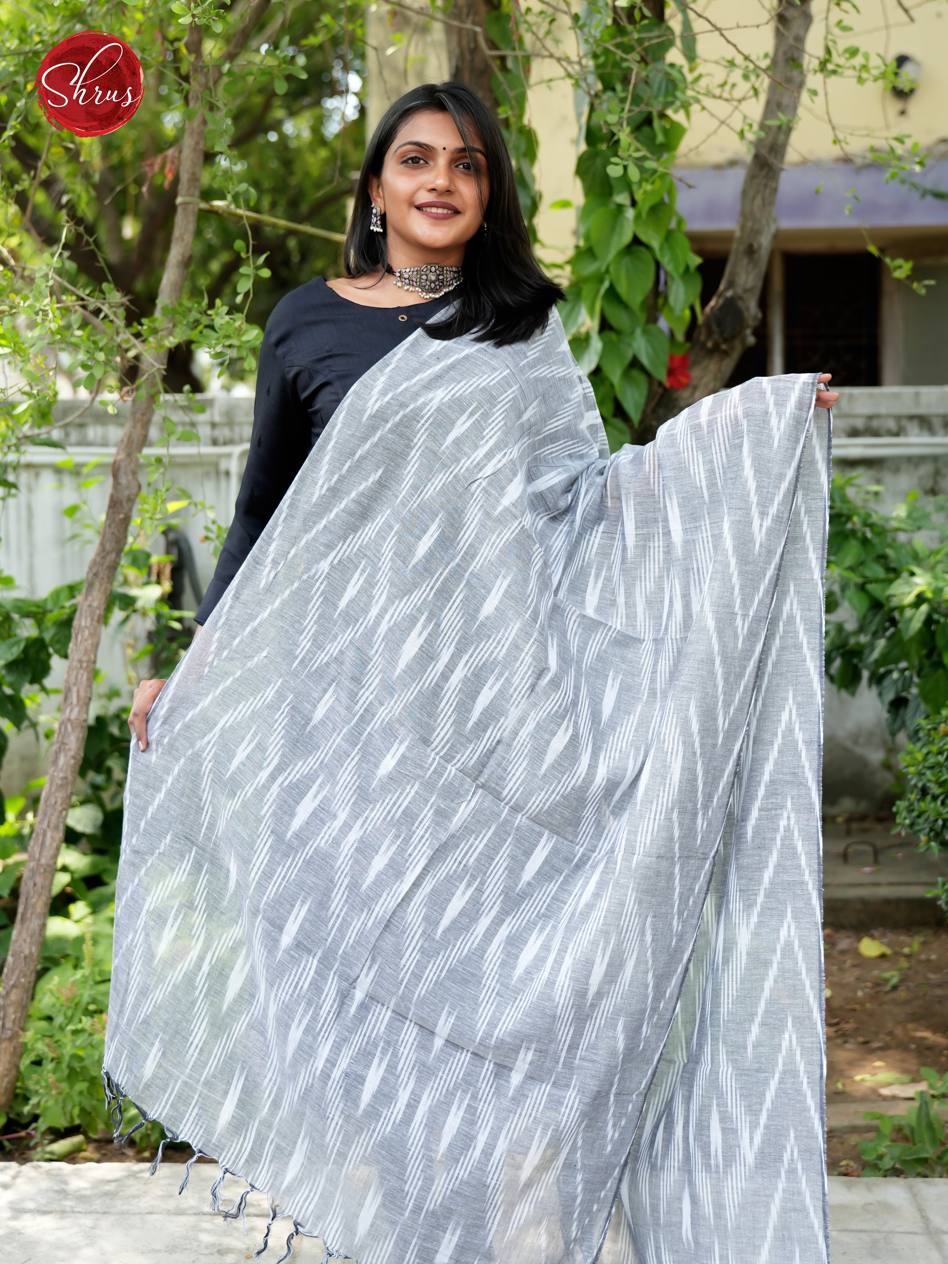 Grey - Ikkat Dupatta - Shop on ShrusEternity.com