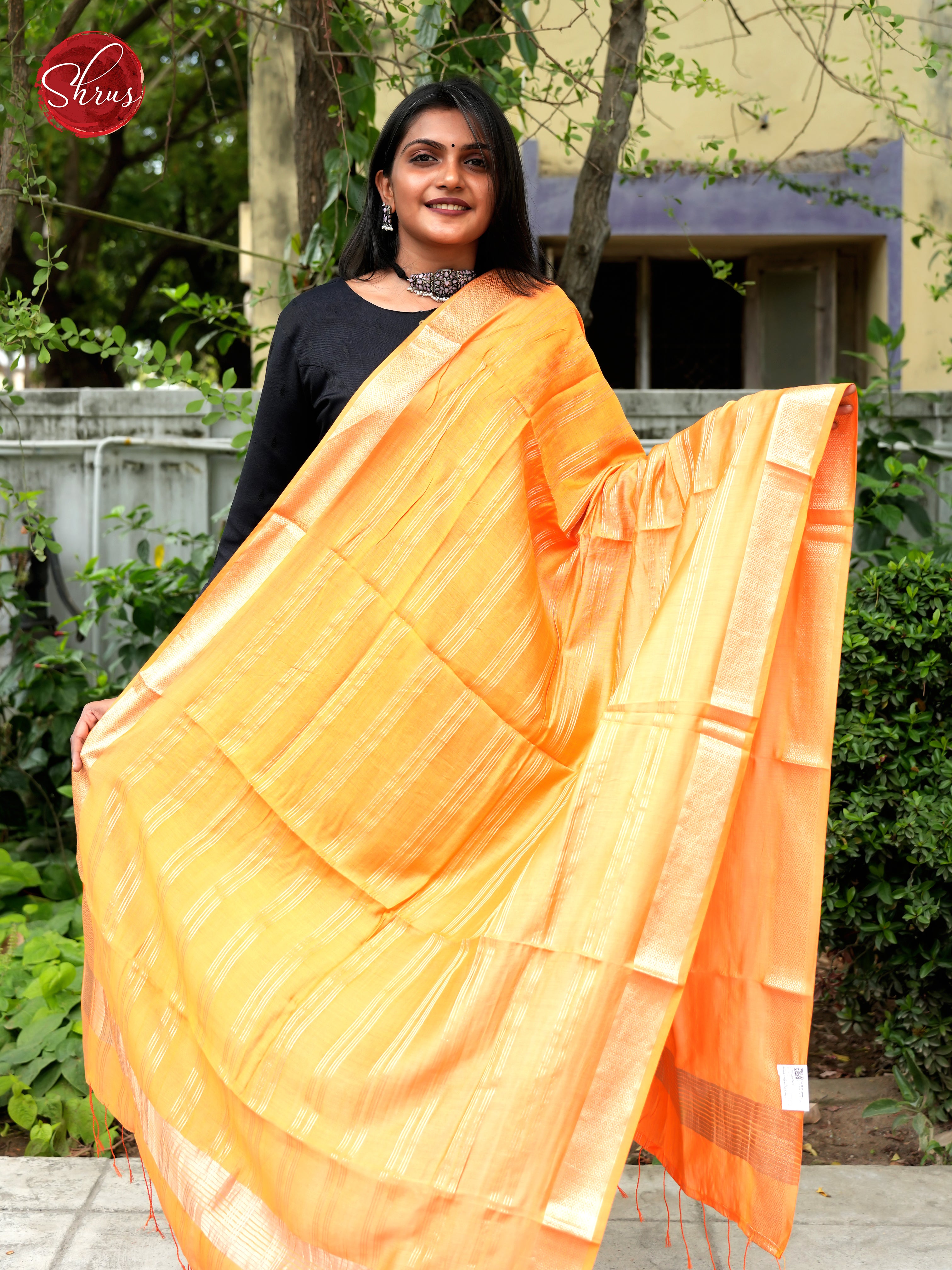 Orange - Semi Organza Dupatta - Shop on ShrusEternity.com