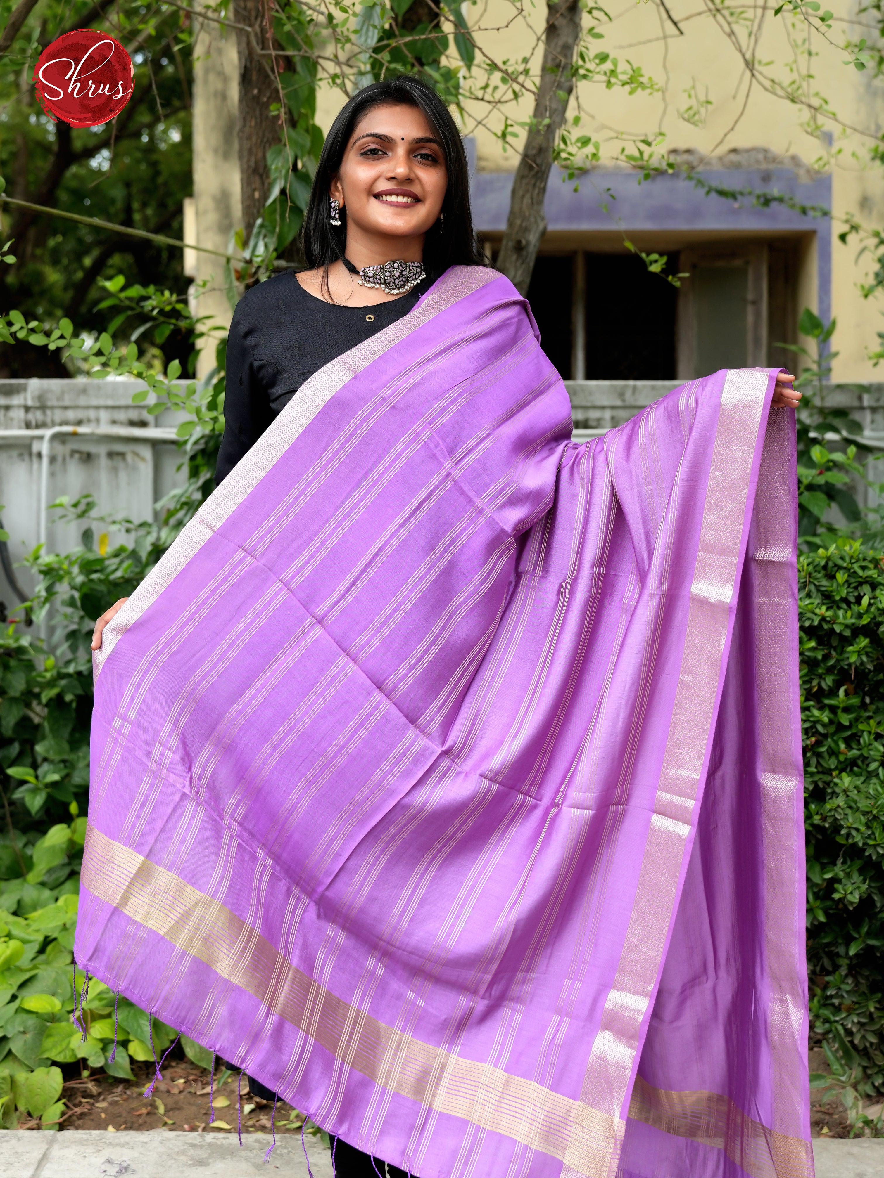Purple - Semi Organza Dupatta - Shop on ShrusEternity.com