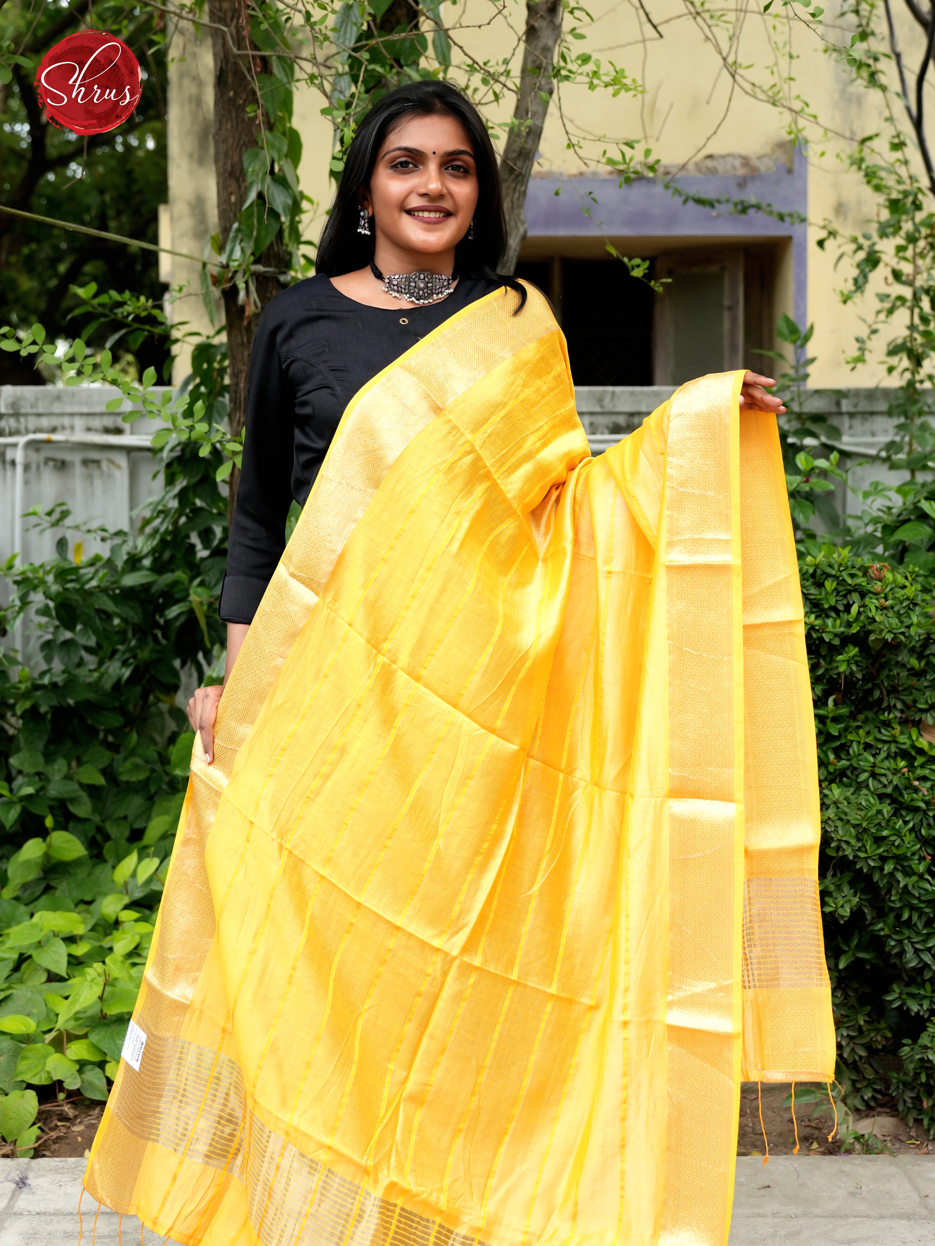 Yellow - Semi Organza Dupatta - Shop on ShrusEternity.com