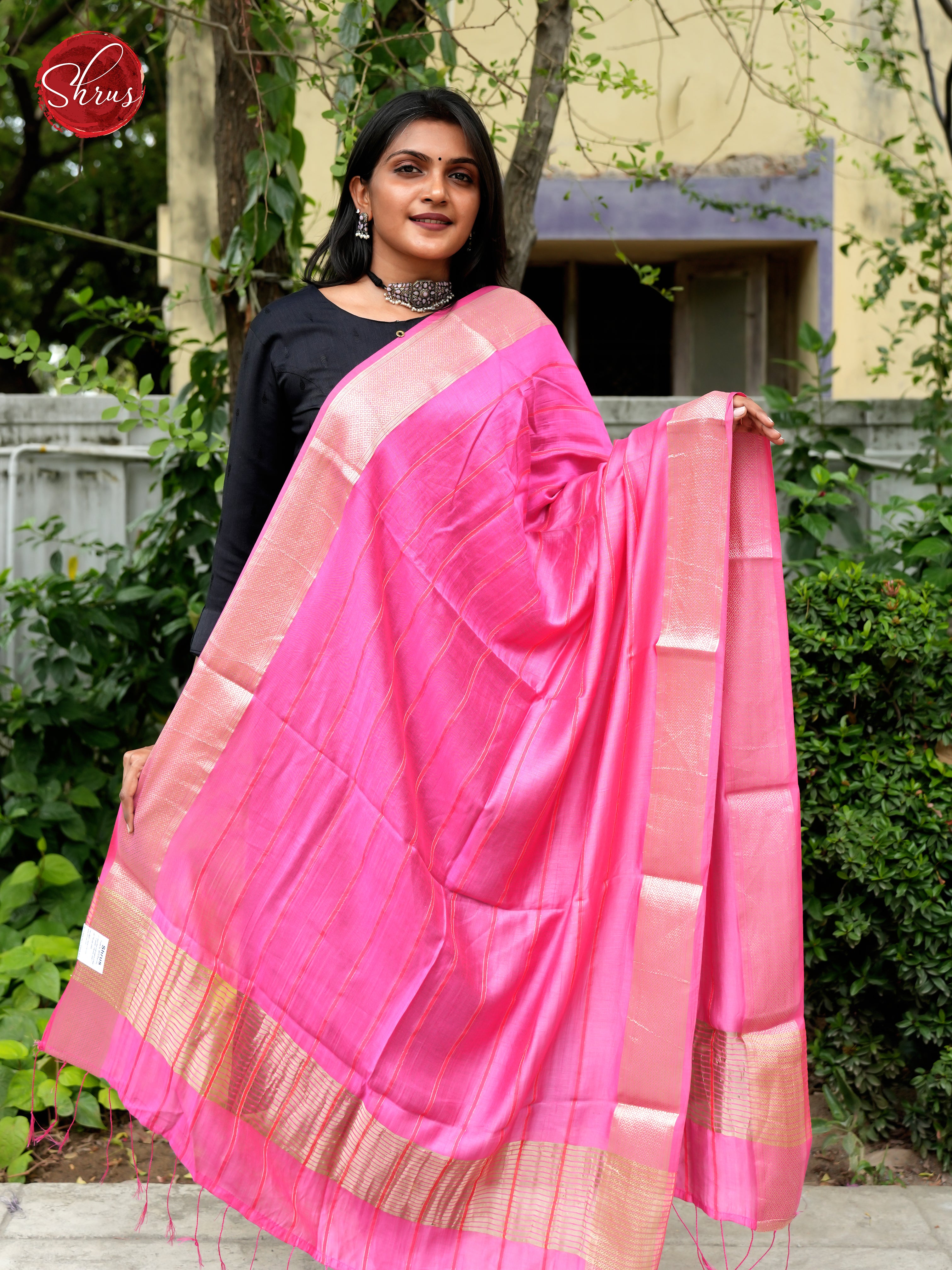 Pink - Semi Organza Dupatta - Shop on ShrusEternity.com