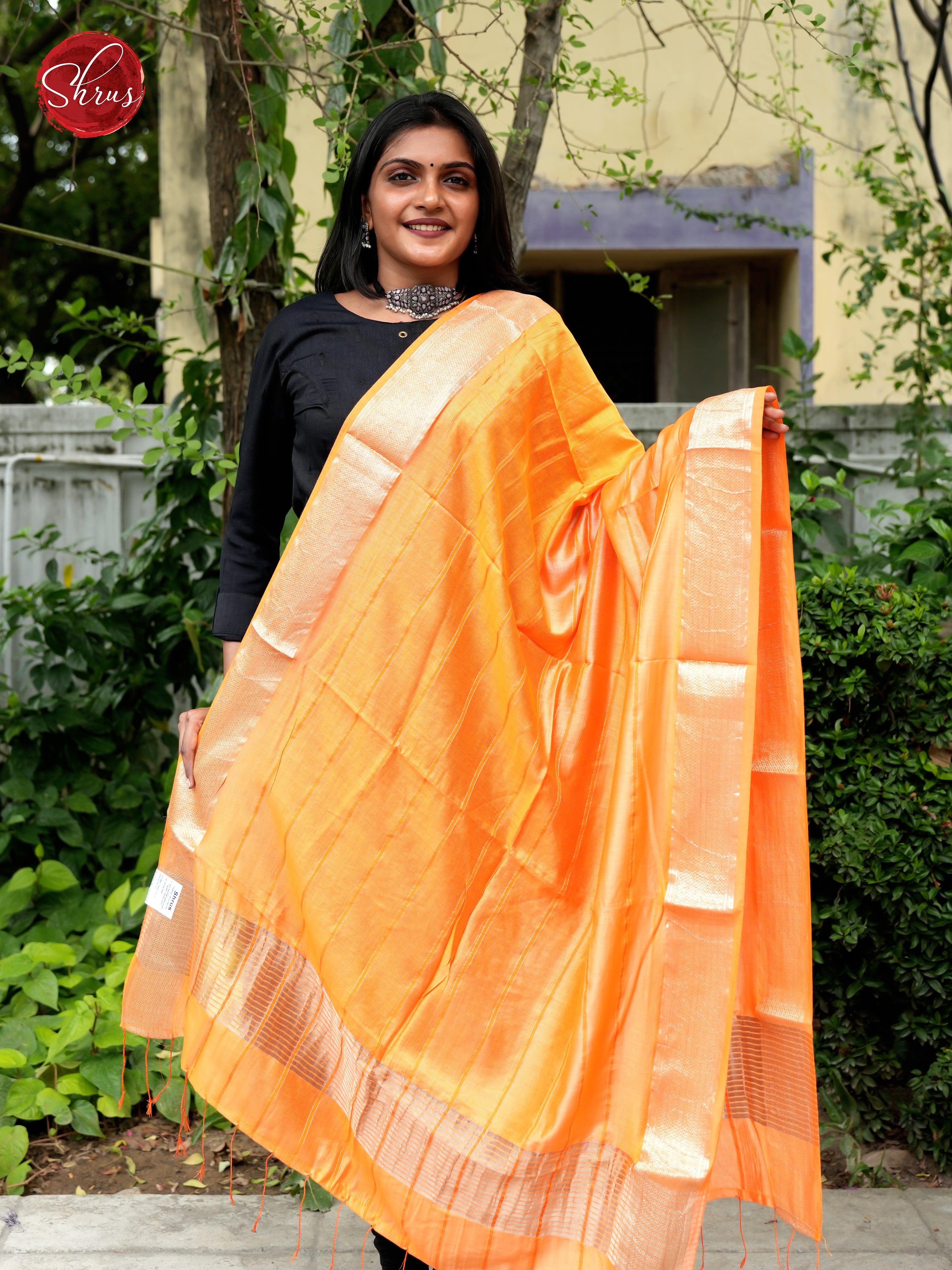Orange - Semi Organza Dupatta - Shop on ShrusEternity.com