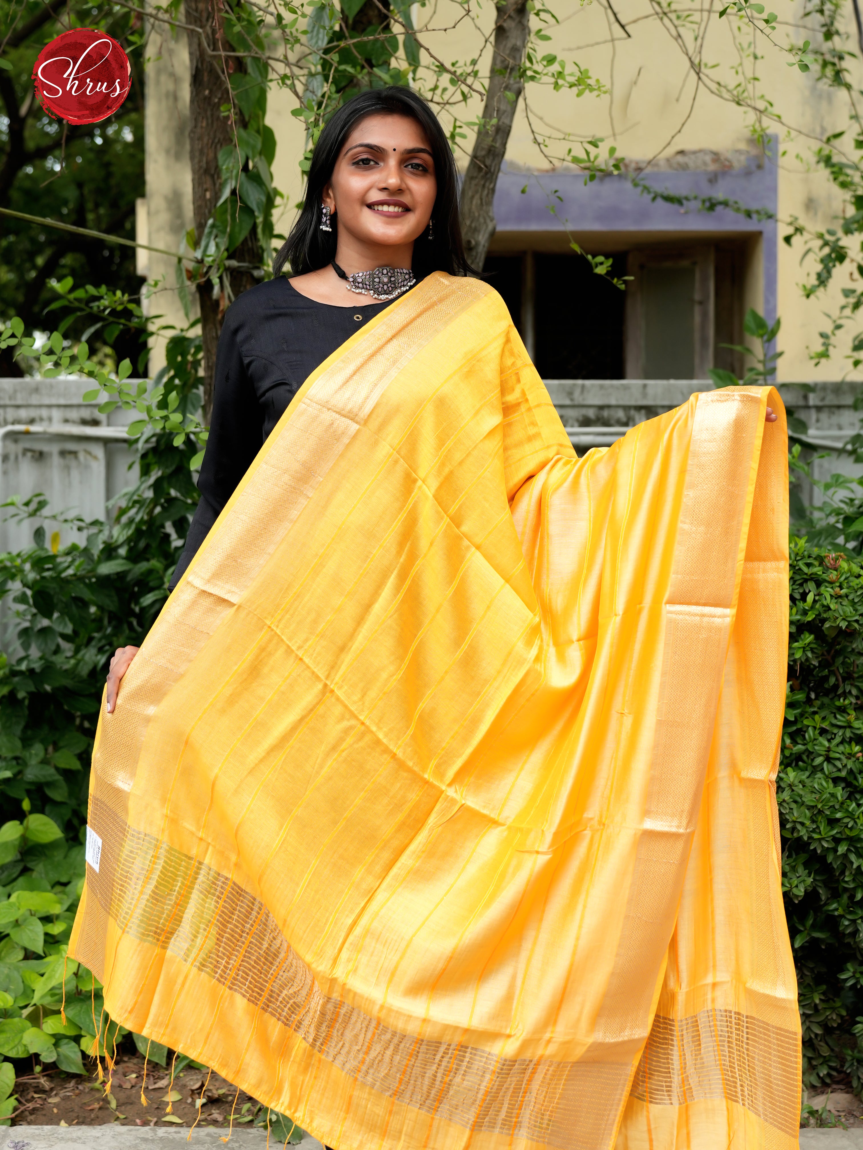 Yellow- Semi Organza Dupatta - Shop on ShrusEternity.com