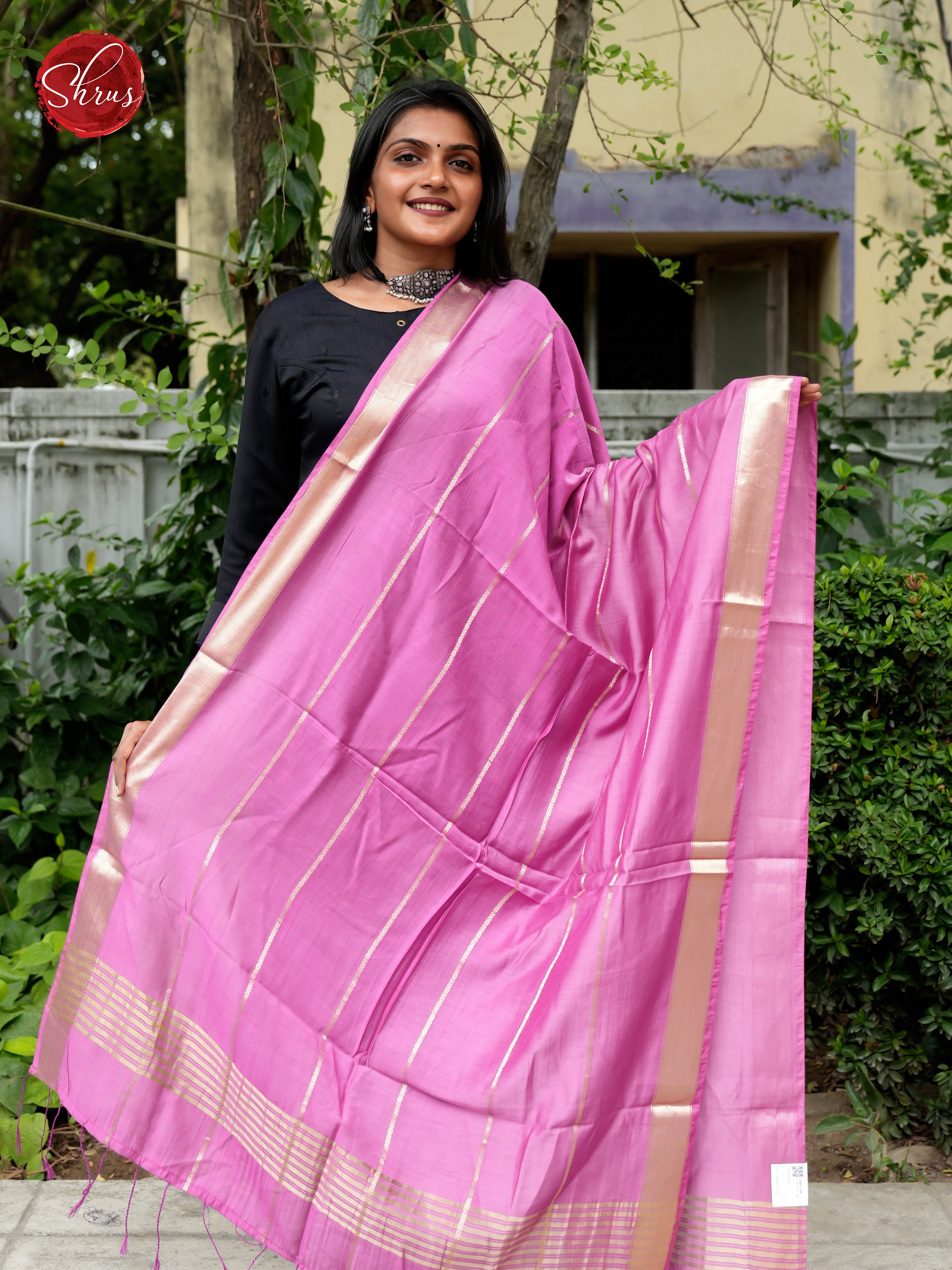 Pink - Semi Organza Dupatta - Shop on ShrusEternity.com