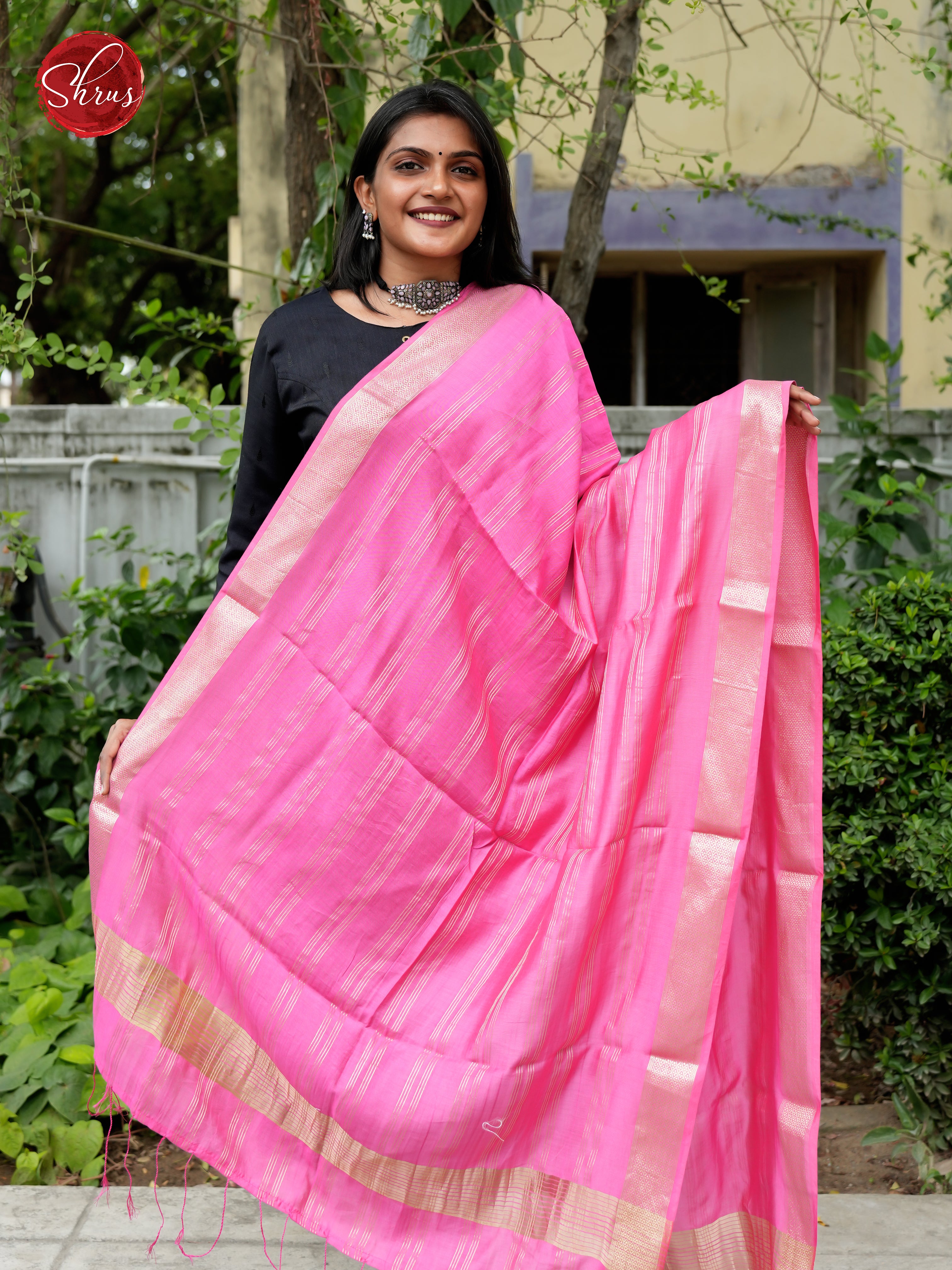 Pink - Semi Organza Dupatta - Shop on ShrusEternity.com