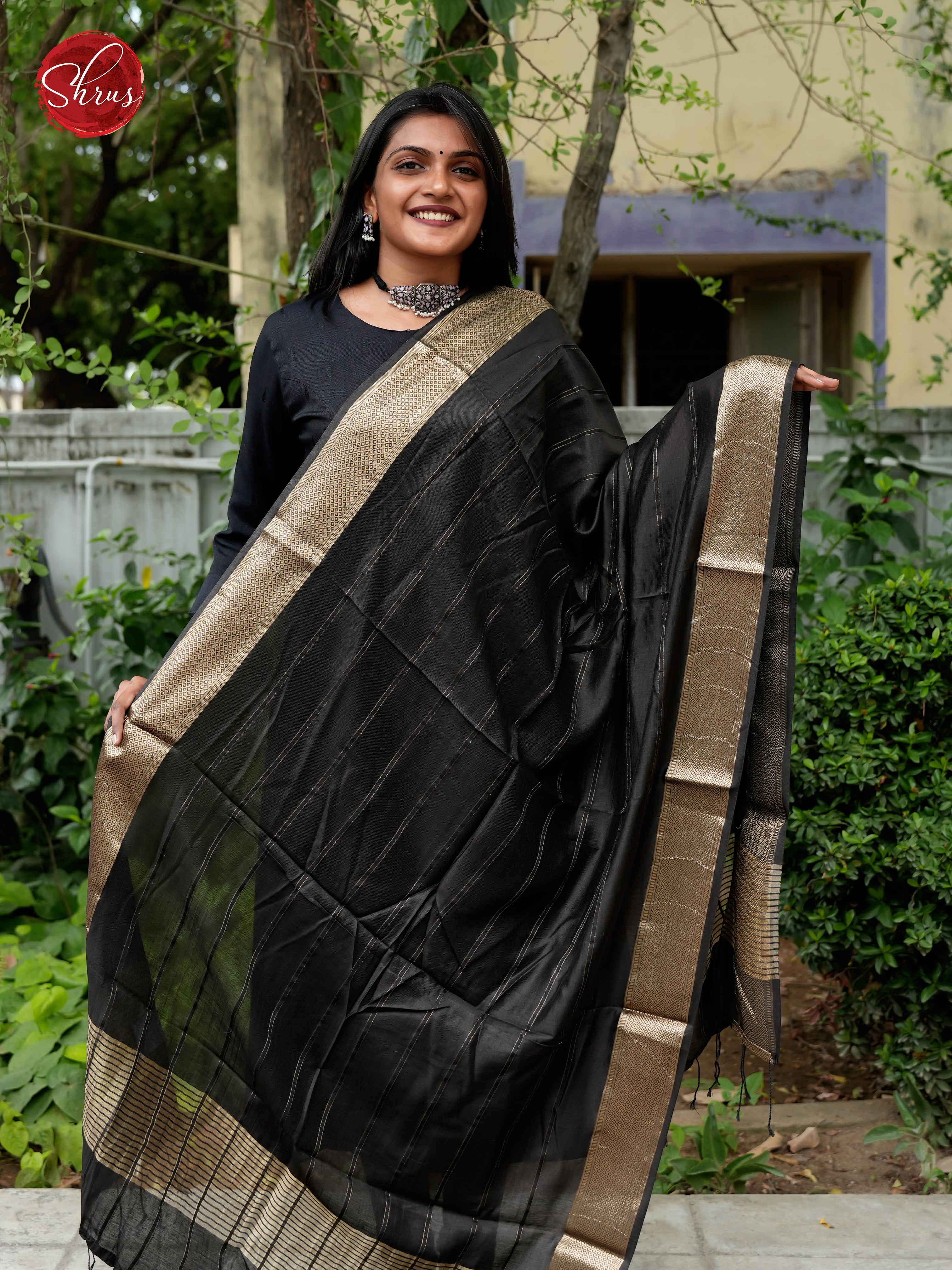 Black - Semi Organza Dupatta - Shop on ShrusEternity.com