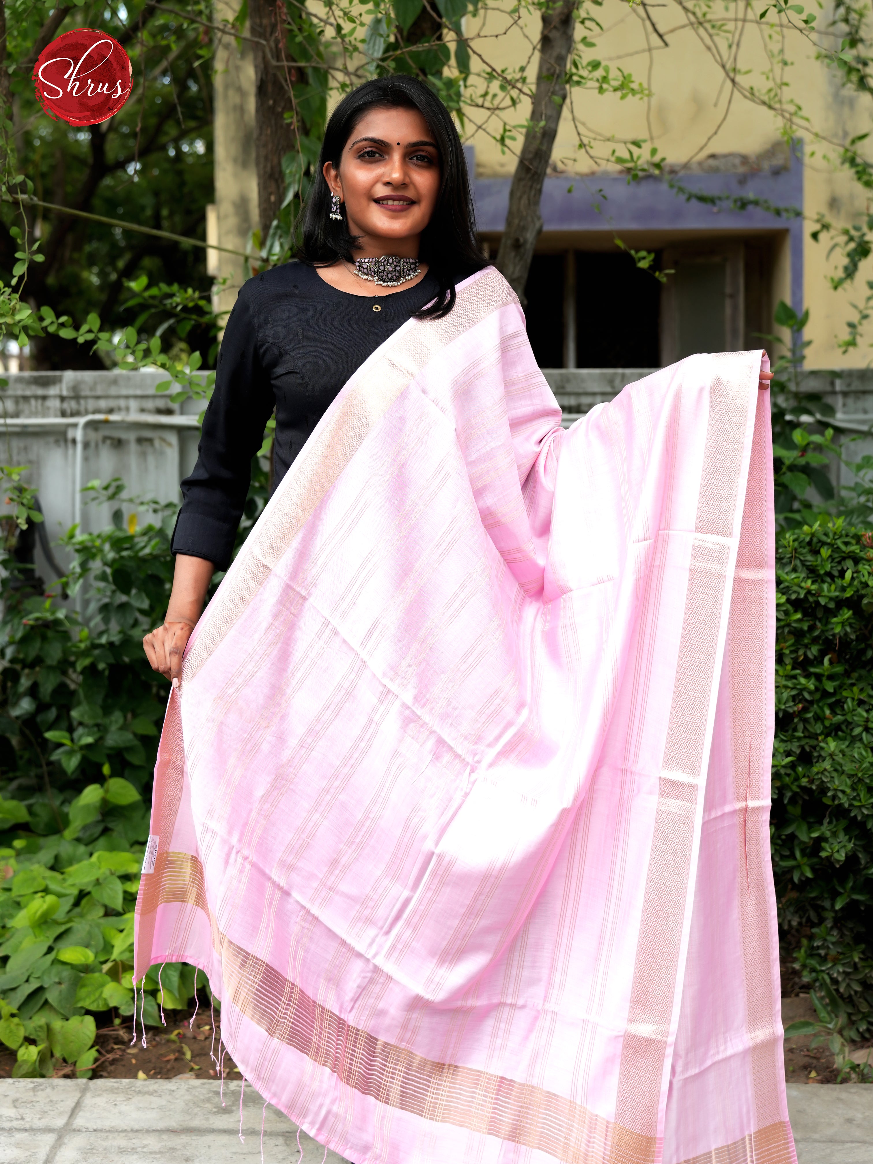 Pink - Semi Organza Dupatta - Shop on ShrusEternity.com