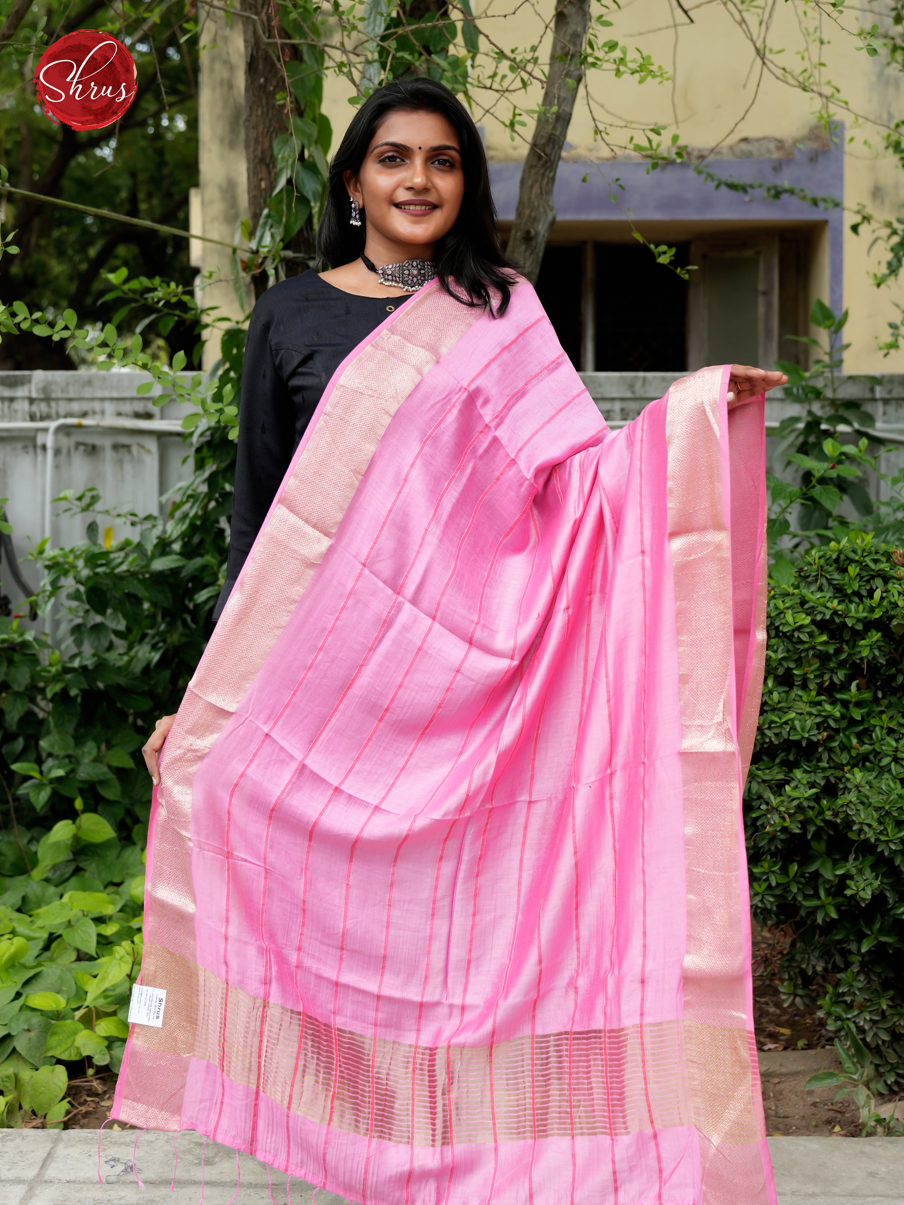 Pink- Semi Organza Dupatta - Shop on ShrusEternity.com