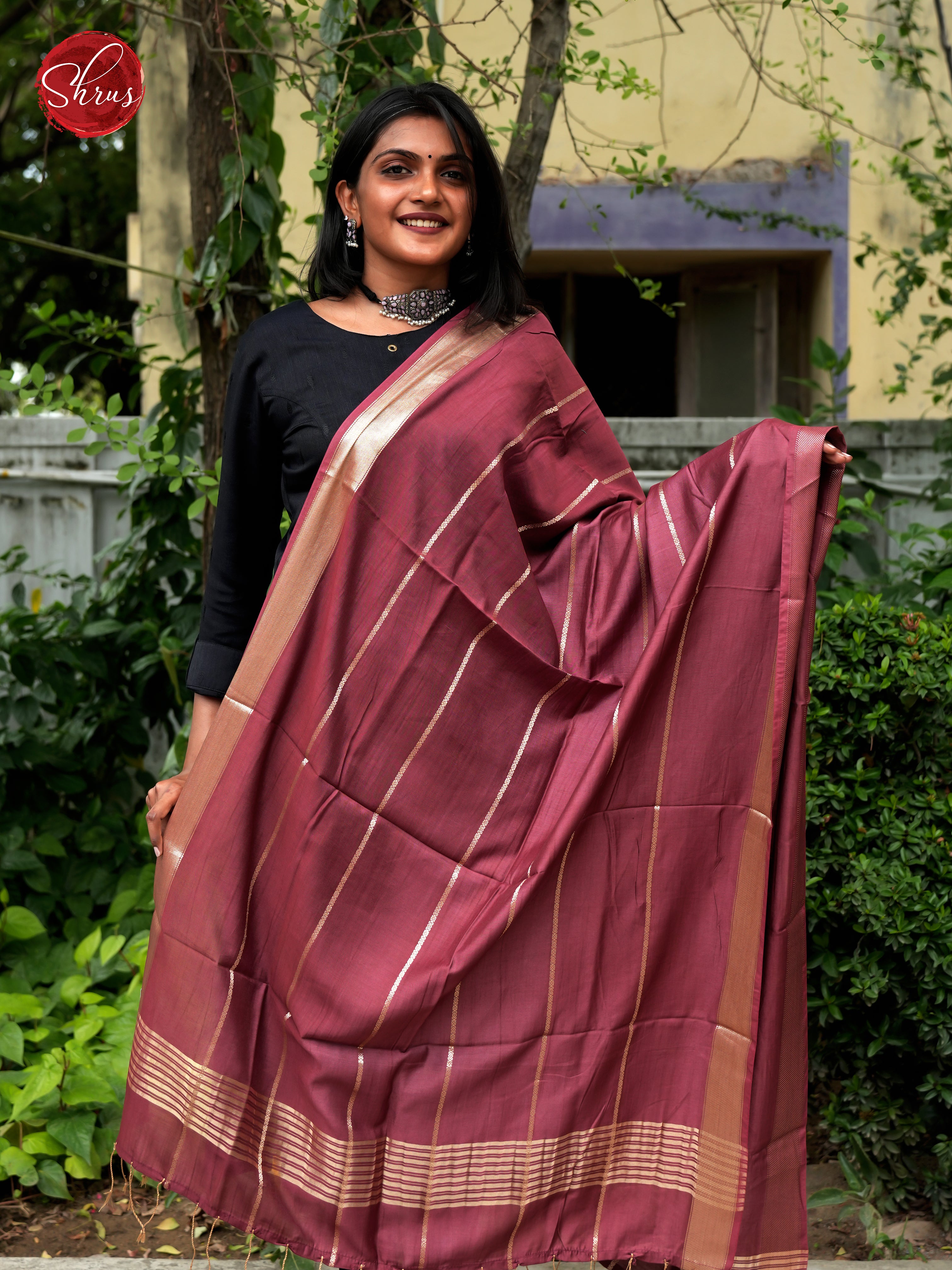 Maroon - Semi Organza Dupatta - Shop on ShrusEternity.com