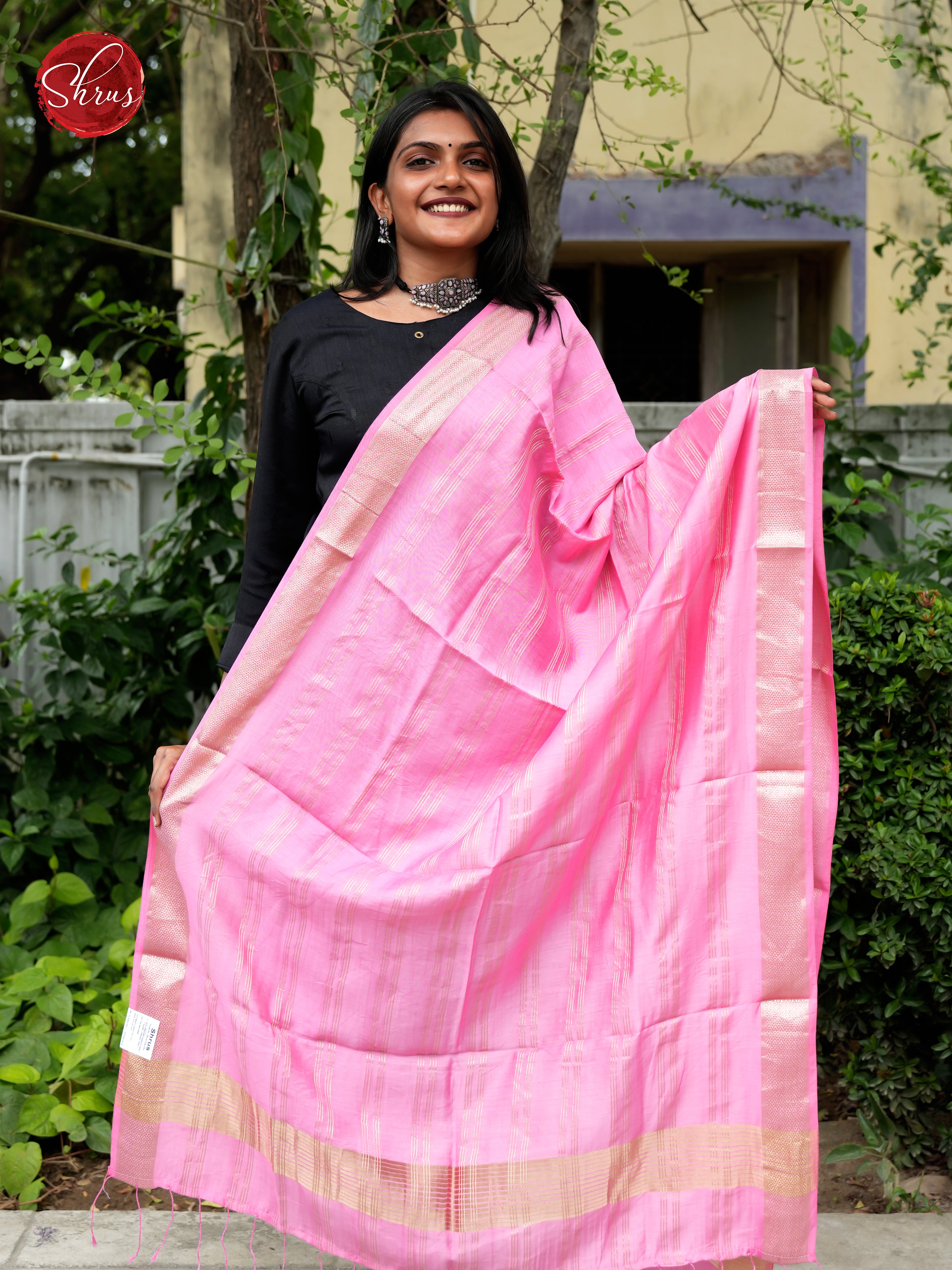 Pink - Semi Organza Dupatta - Shop on ShrusEternity.com