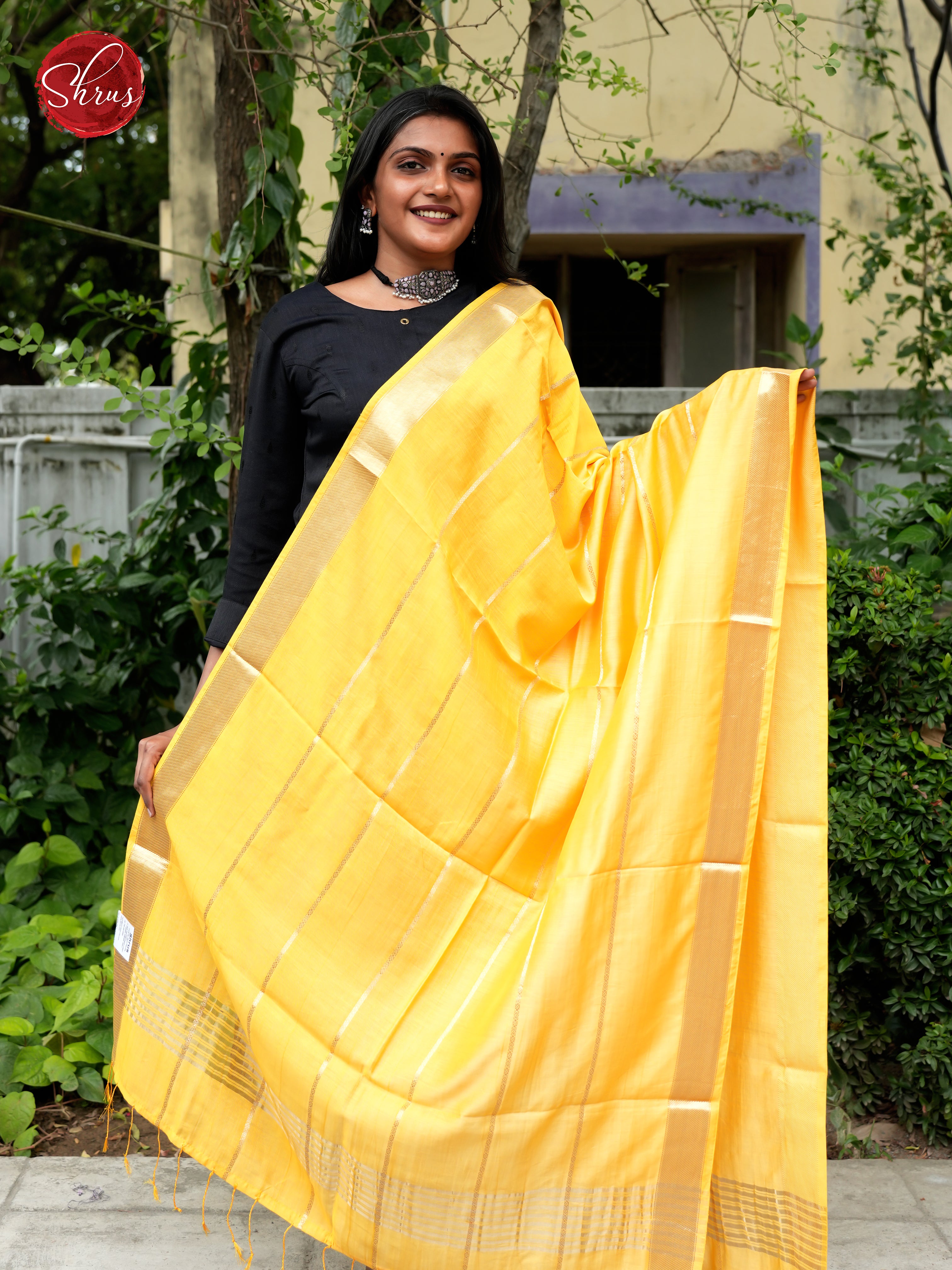 Yellow - Semi Organza Dupatta - Shop on ShrusEternity.com