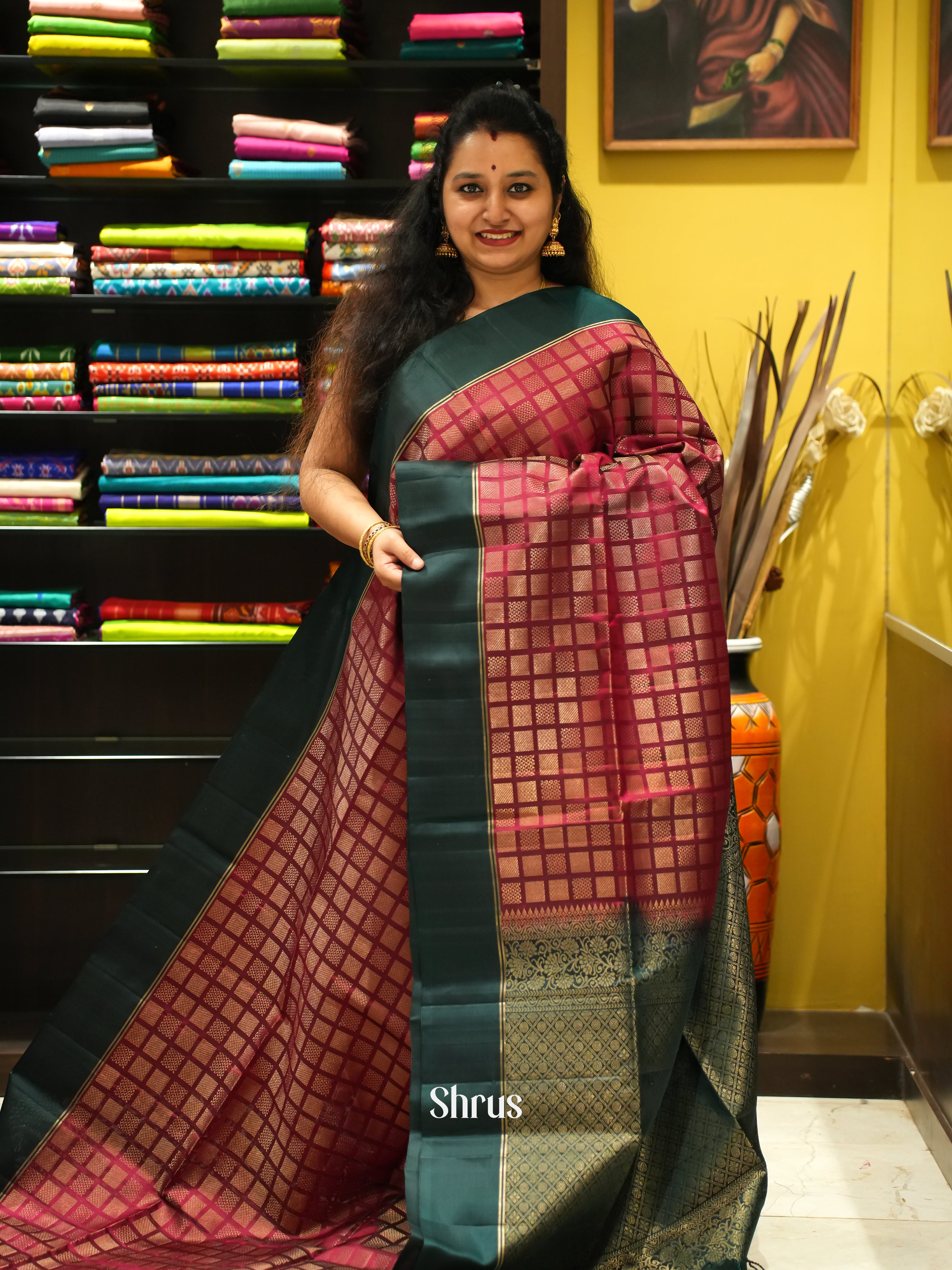 Red & Green - Soft Silk Saree - Shop on ShrusEternity.com