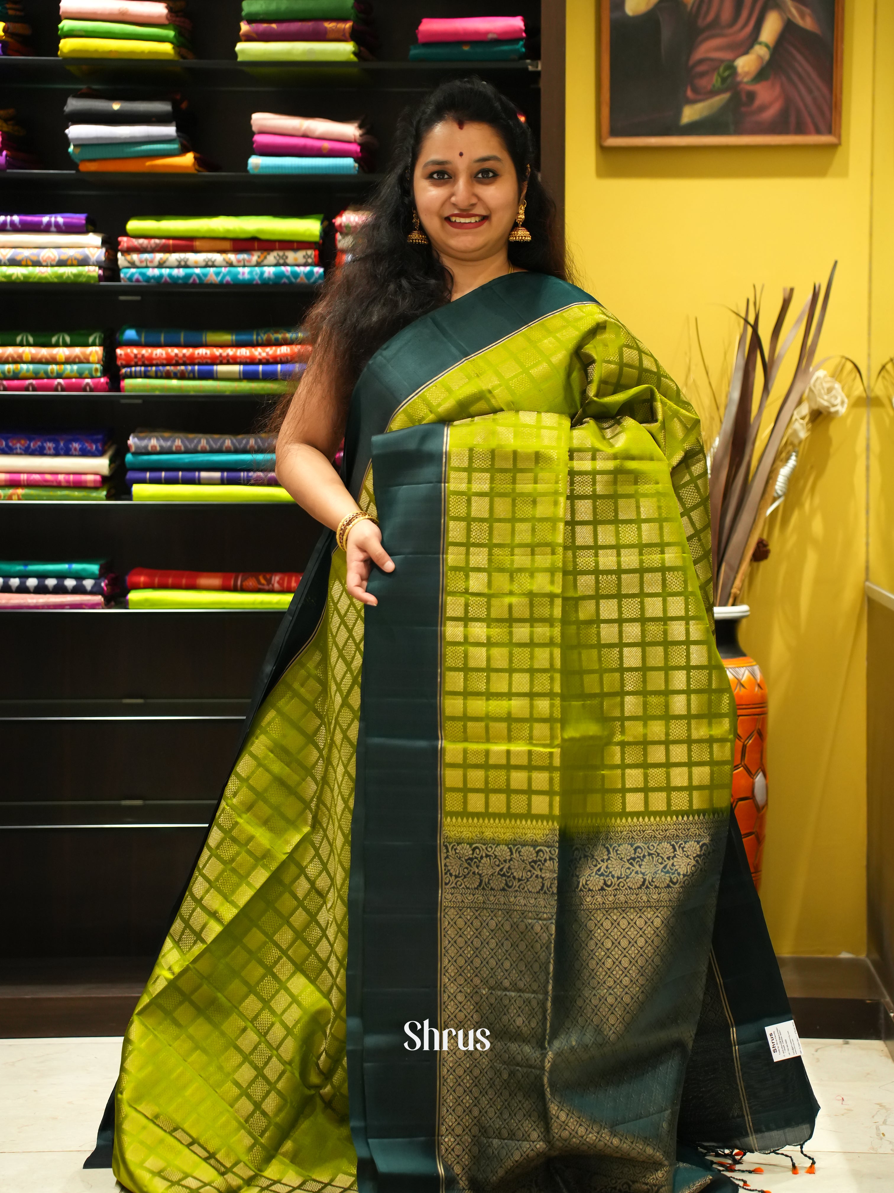 Light Green & Green - Soft Silk Saree - Shop on ShrusEternity.com