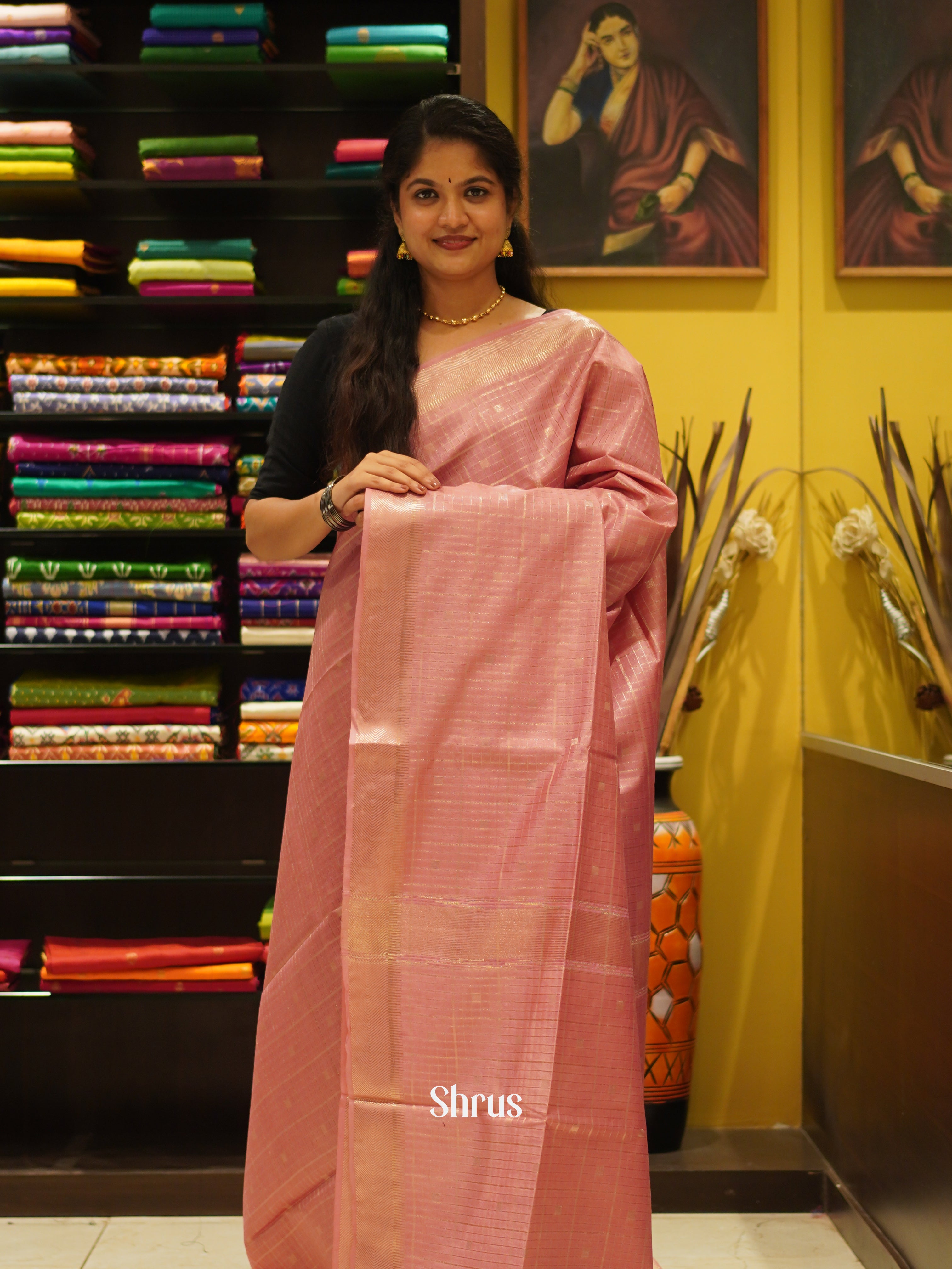 Pink(Single Tone)- Semi Tussar Saree - Shop on ShrusEternity.com