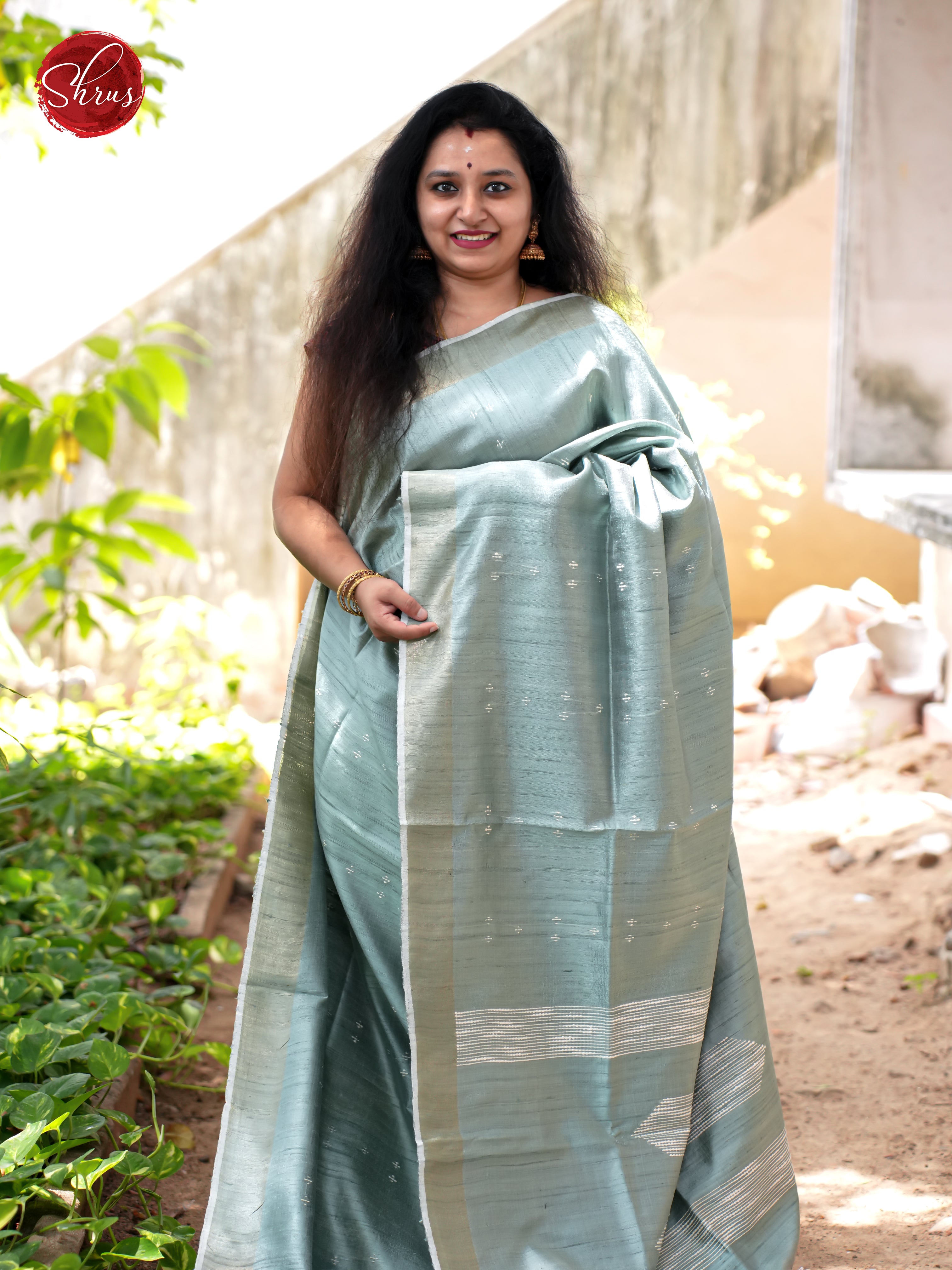 Bluish Grey (Single Tone) - Tussar Saree - Shop on ShrusEternity.com