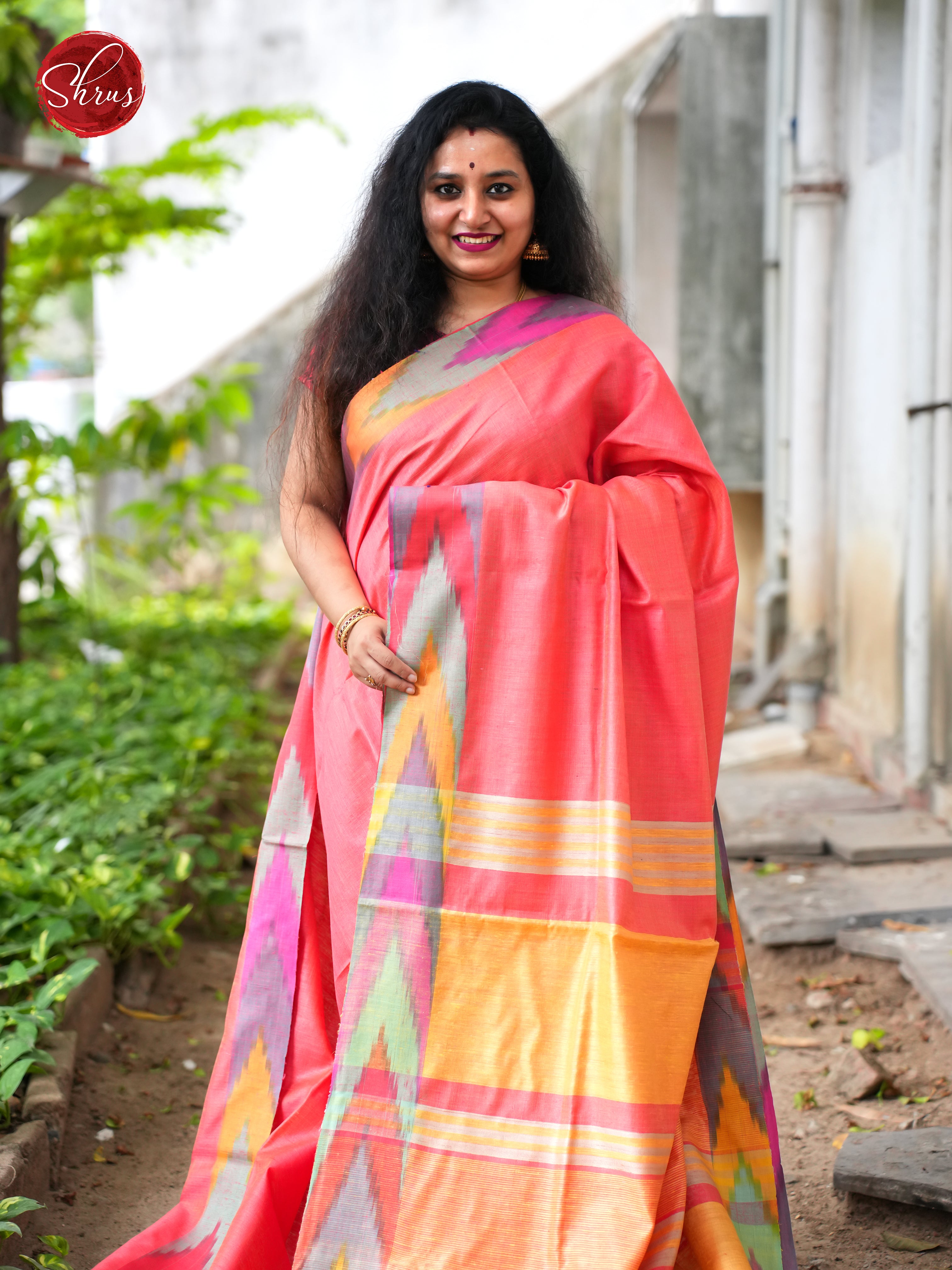 Peachish Pink & Multi color - Tussar Saree - Shop on ShrusEternity.com