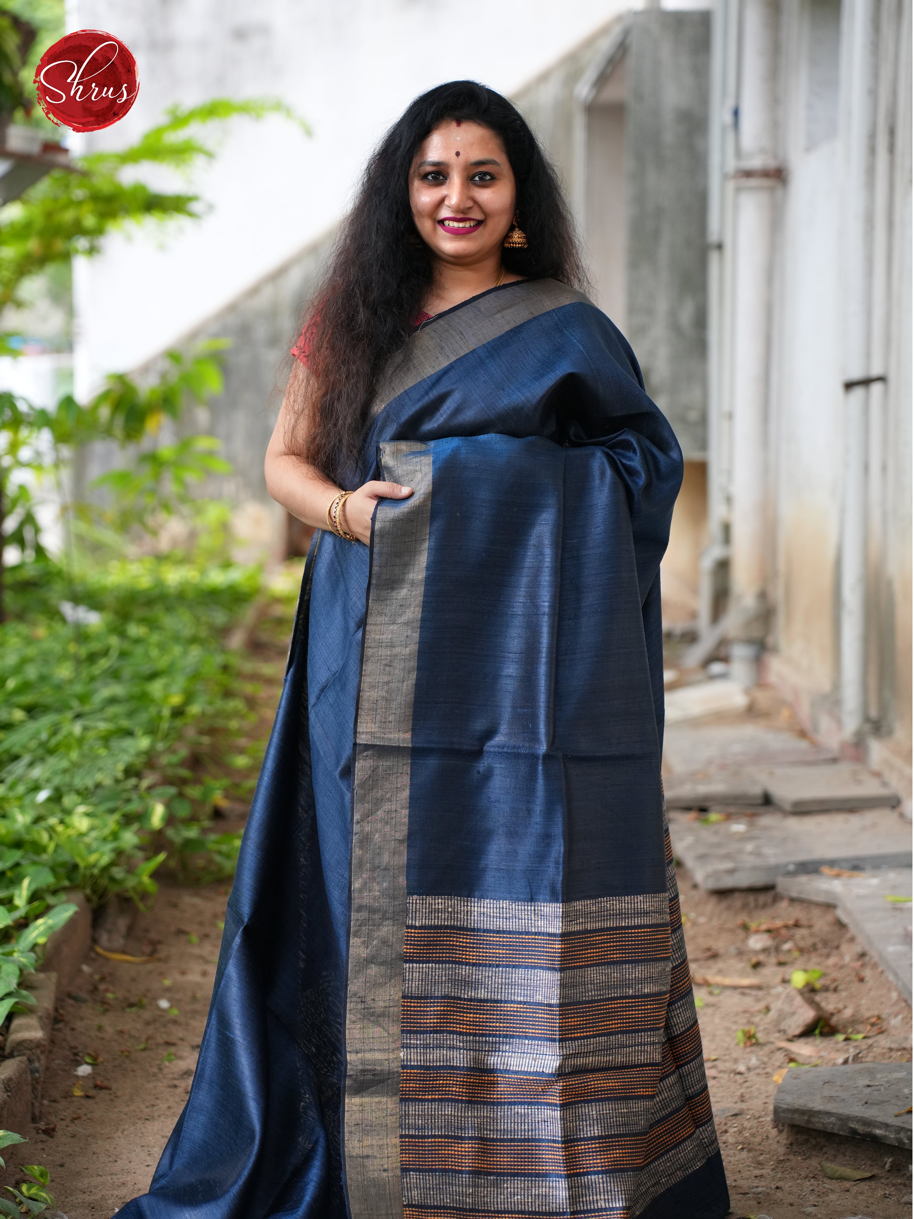Blue(Single Tone) - Tussar Saree - Shop on ShrusEternity.com