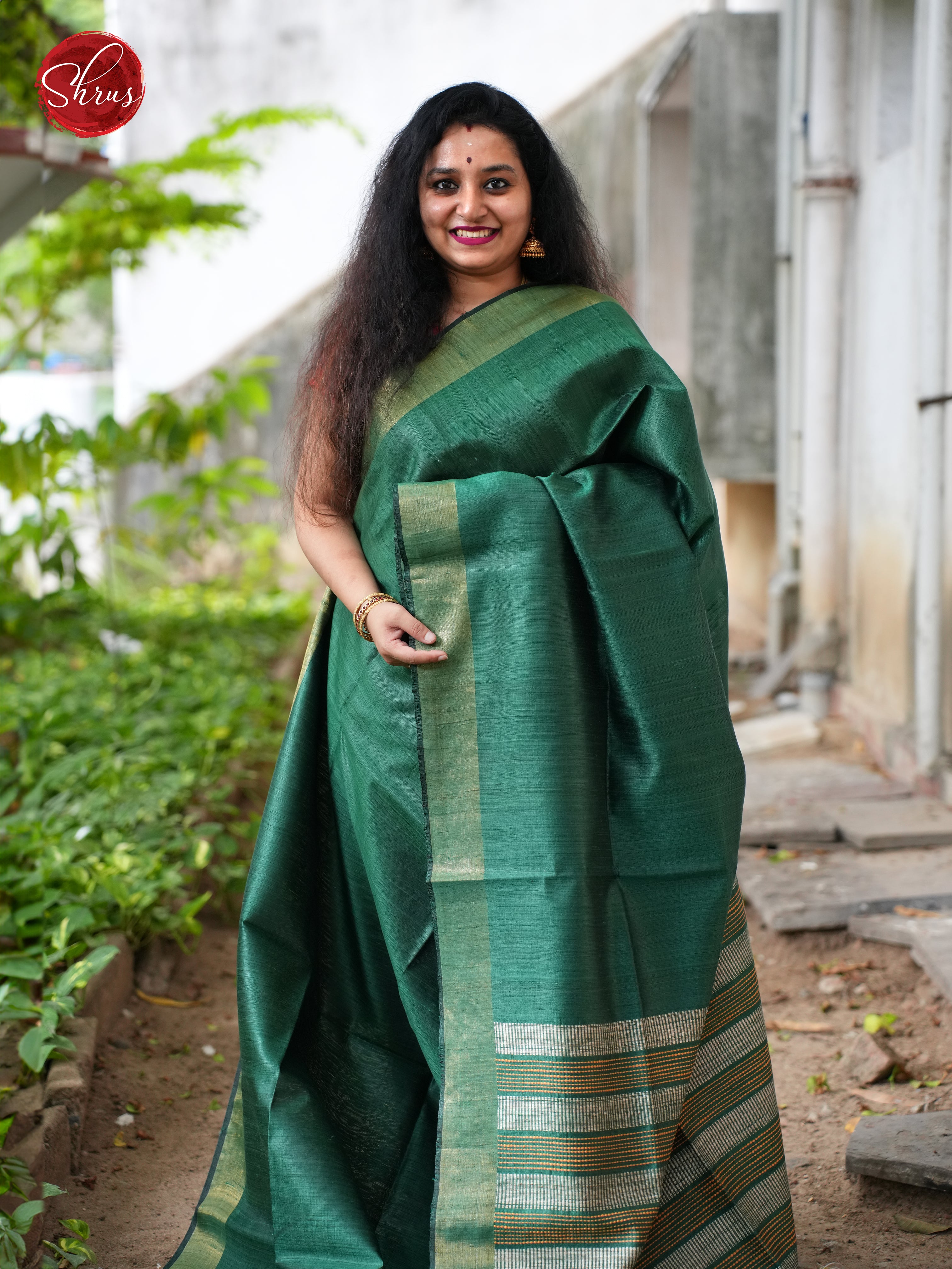 Green(Single Tone) - Tussar Saree - Shop on ShrusEternity.com
