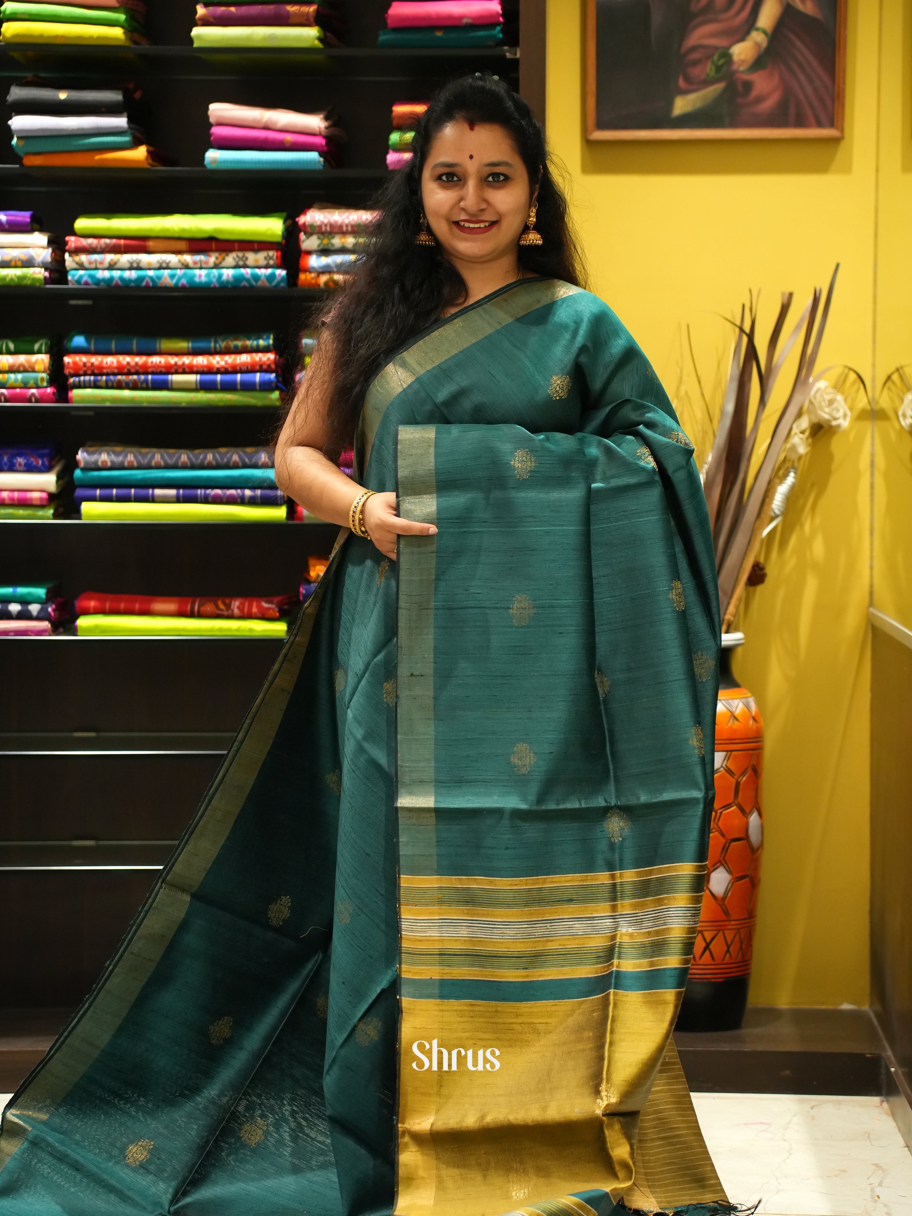 Green & Mehandi Green - Raw Silk Saree - Shop on ShrusEternity.com
