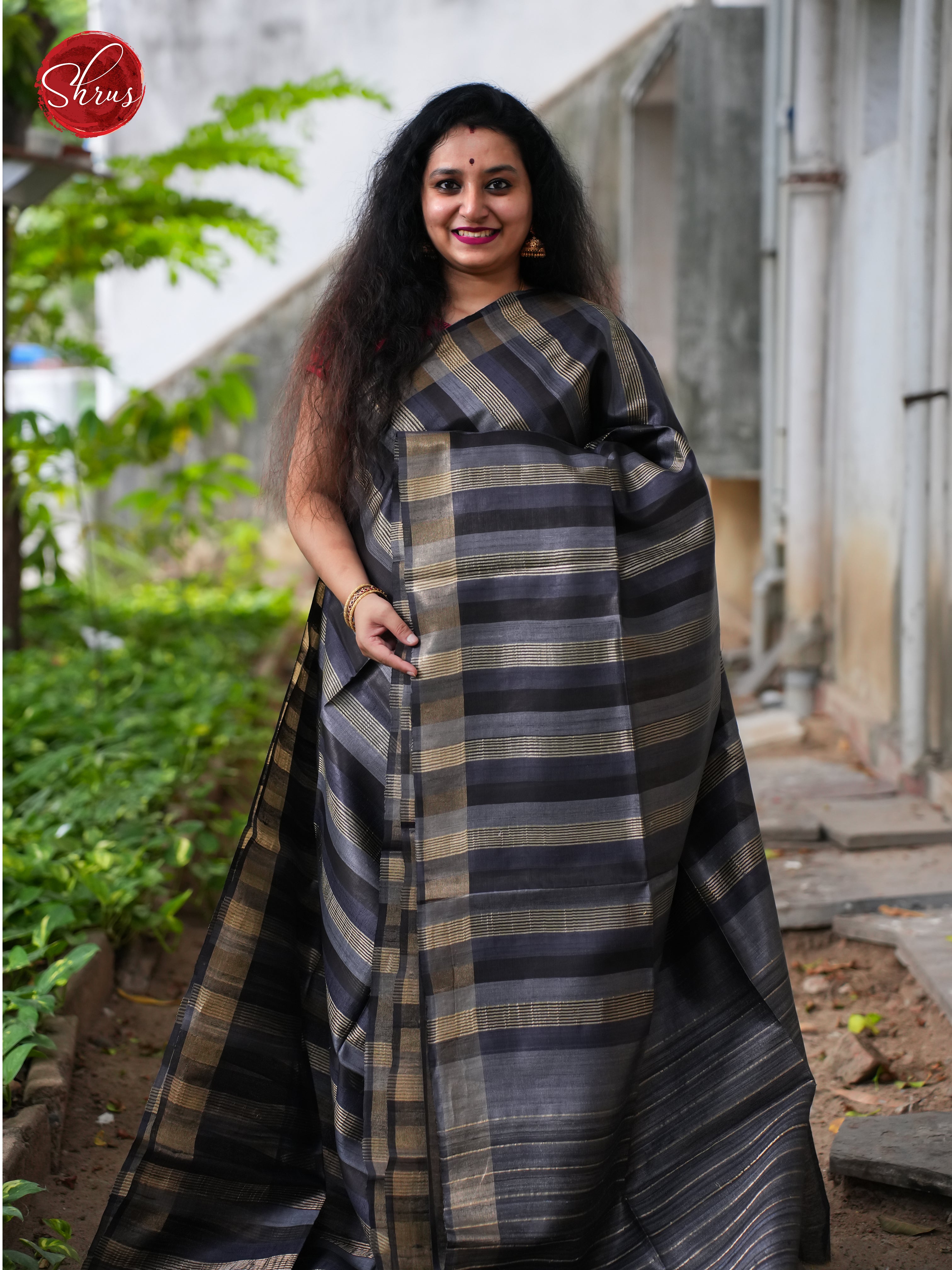 Grey & Black - Tussar Saree - Shop on ShrusEternity.com