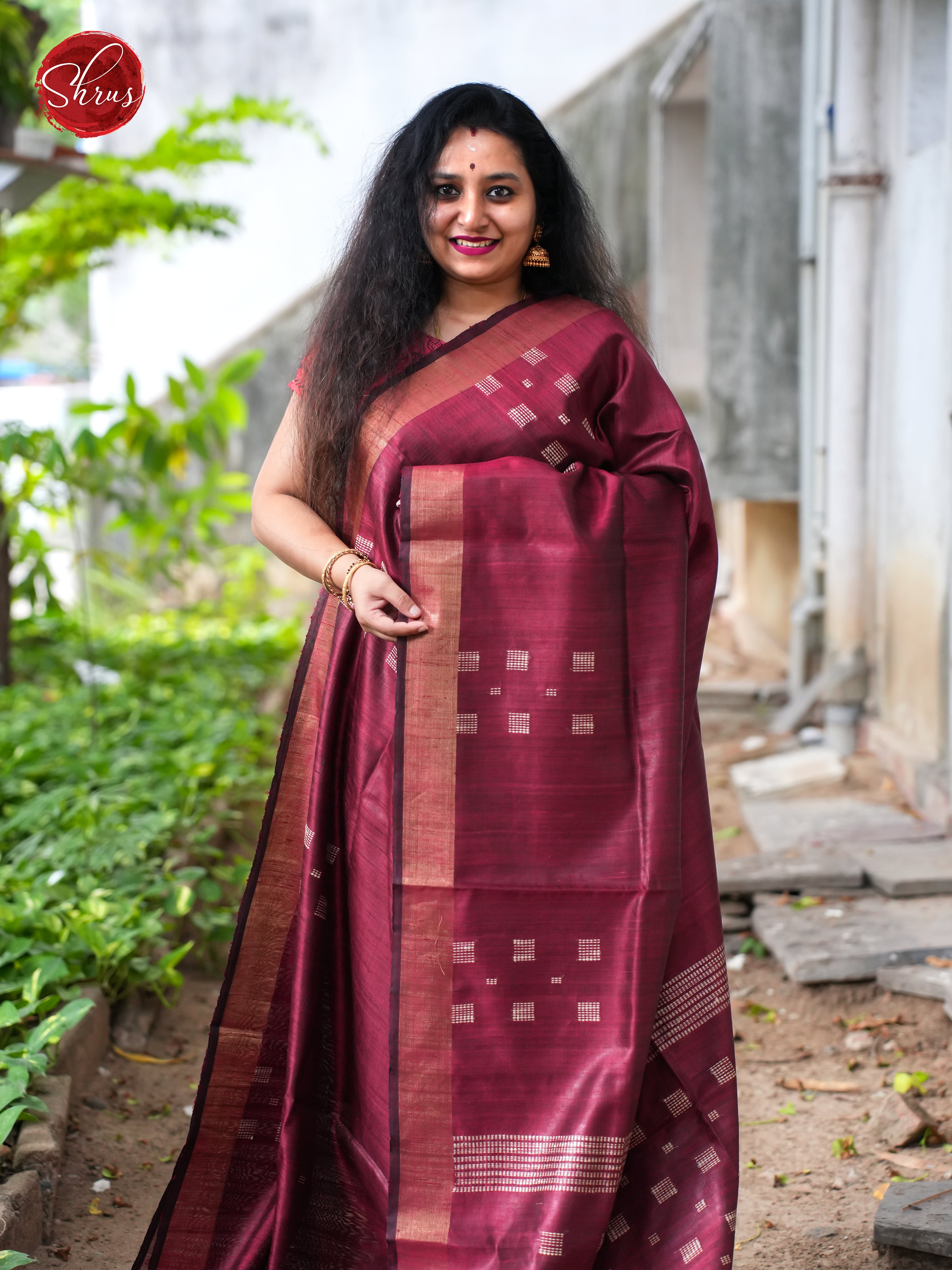 Wine(Single Tone) - Raw Silk Saree - Shop on ShrusEternity.com
