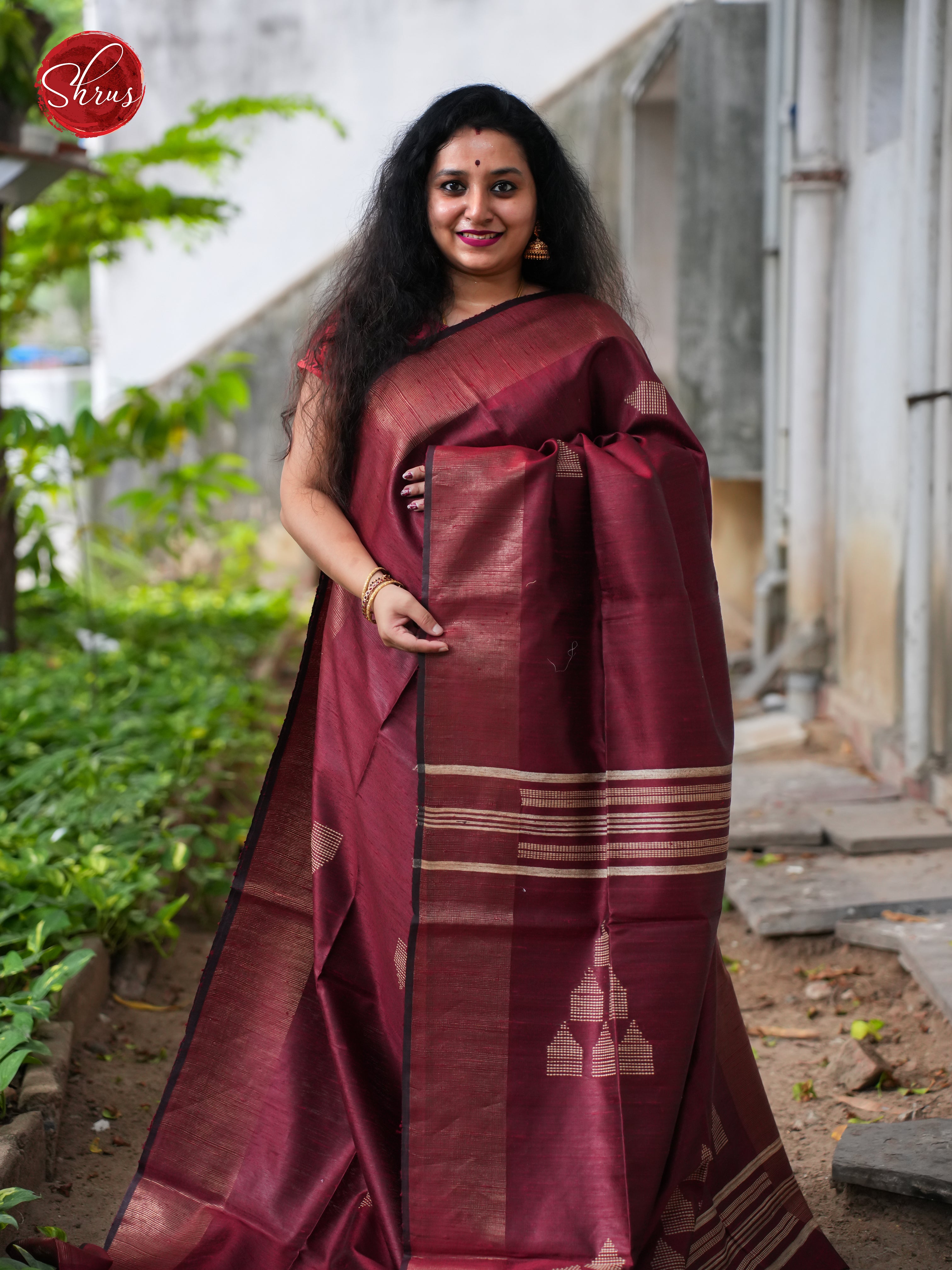 Maroon(Single Tone) - Tussar Saree - Shop on ShrusEternity.com
