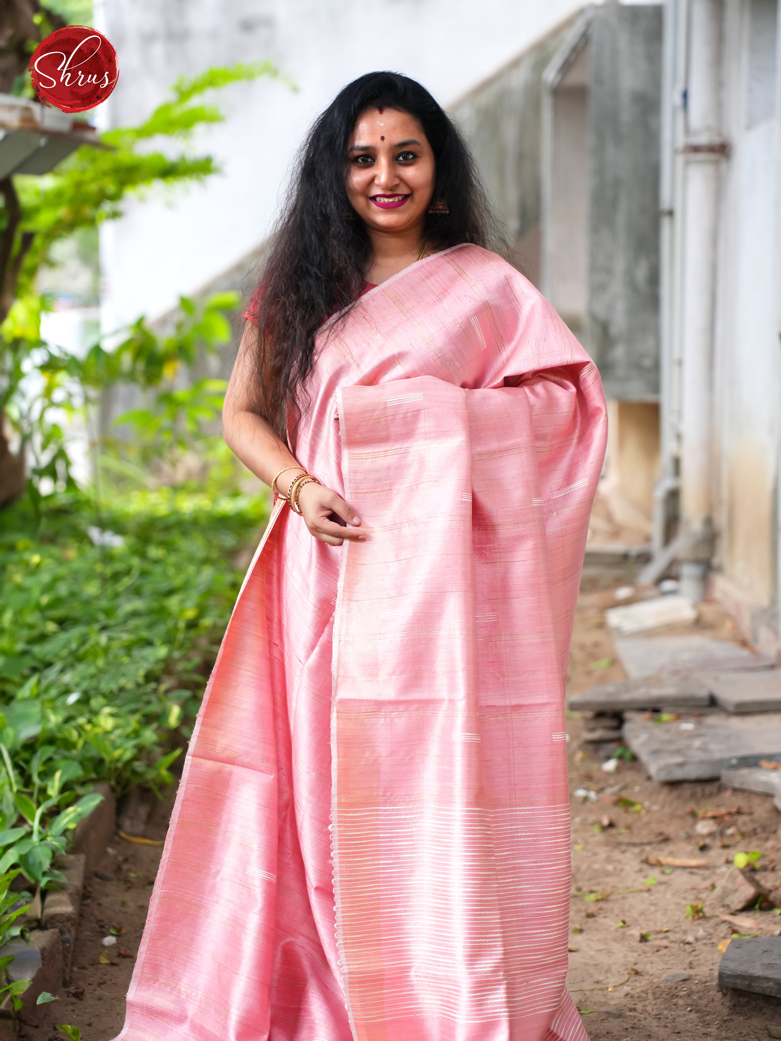 Pink(Single Tone) - Raw Silk Saree - Shop on ShrusEternity.com