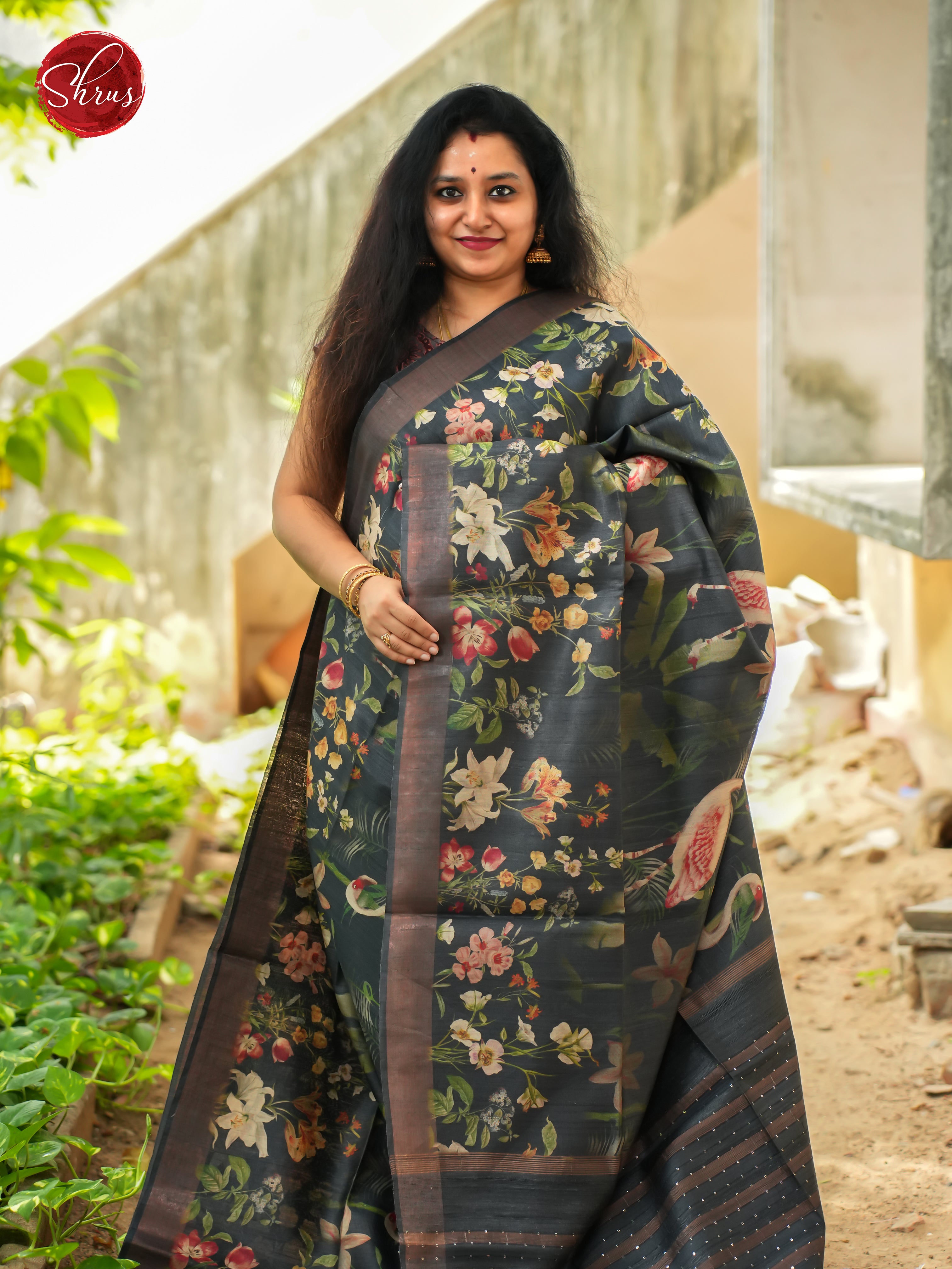 Black(Single Tone) - Tussar Saree - Shop on ShrusEternity.com