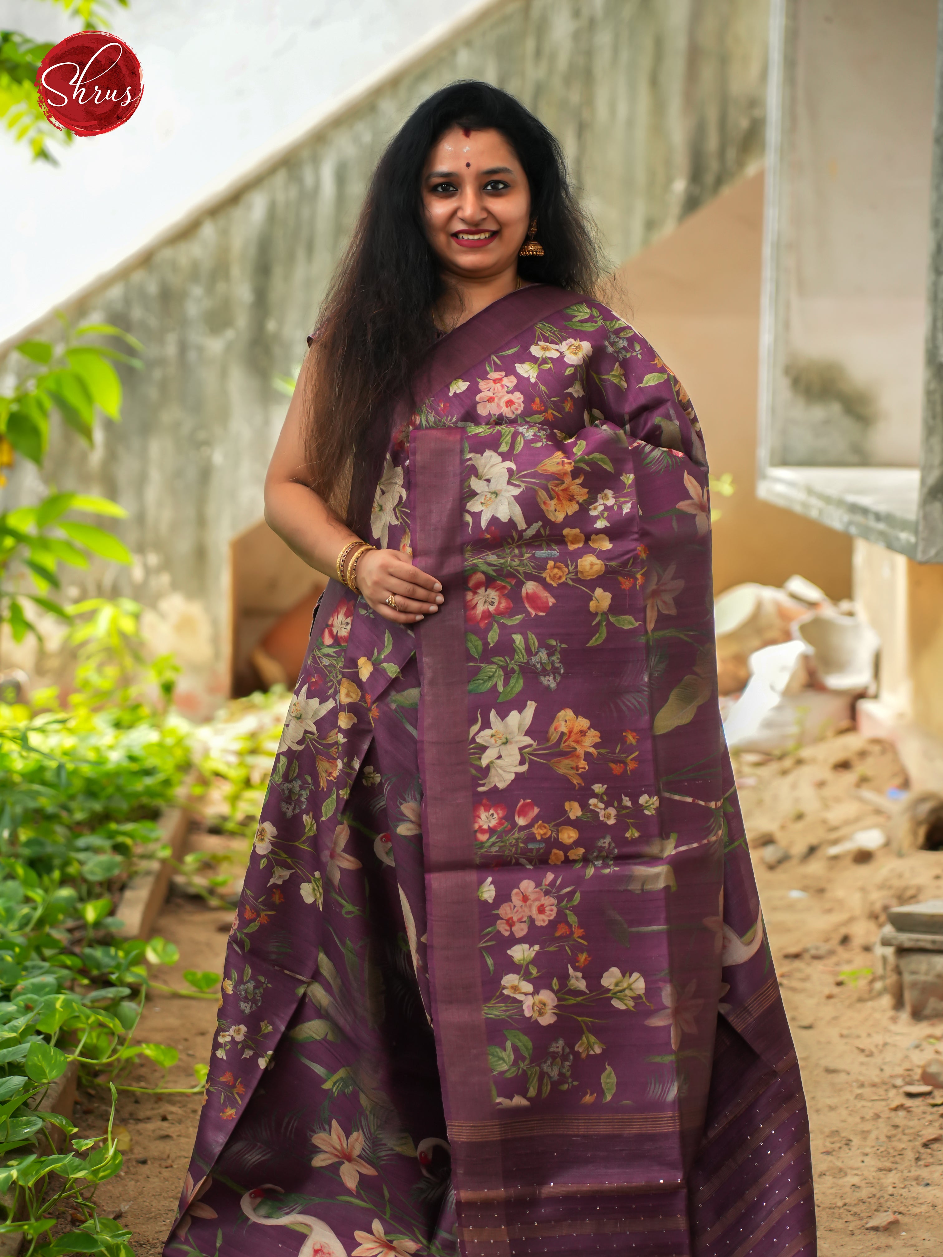 Purple(Single Tone) - Tussar Saree - Shop on ShrusEternity.com