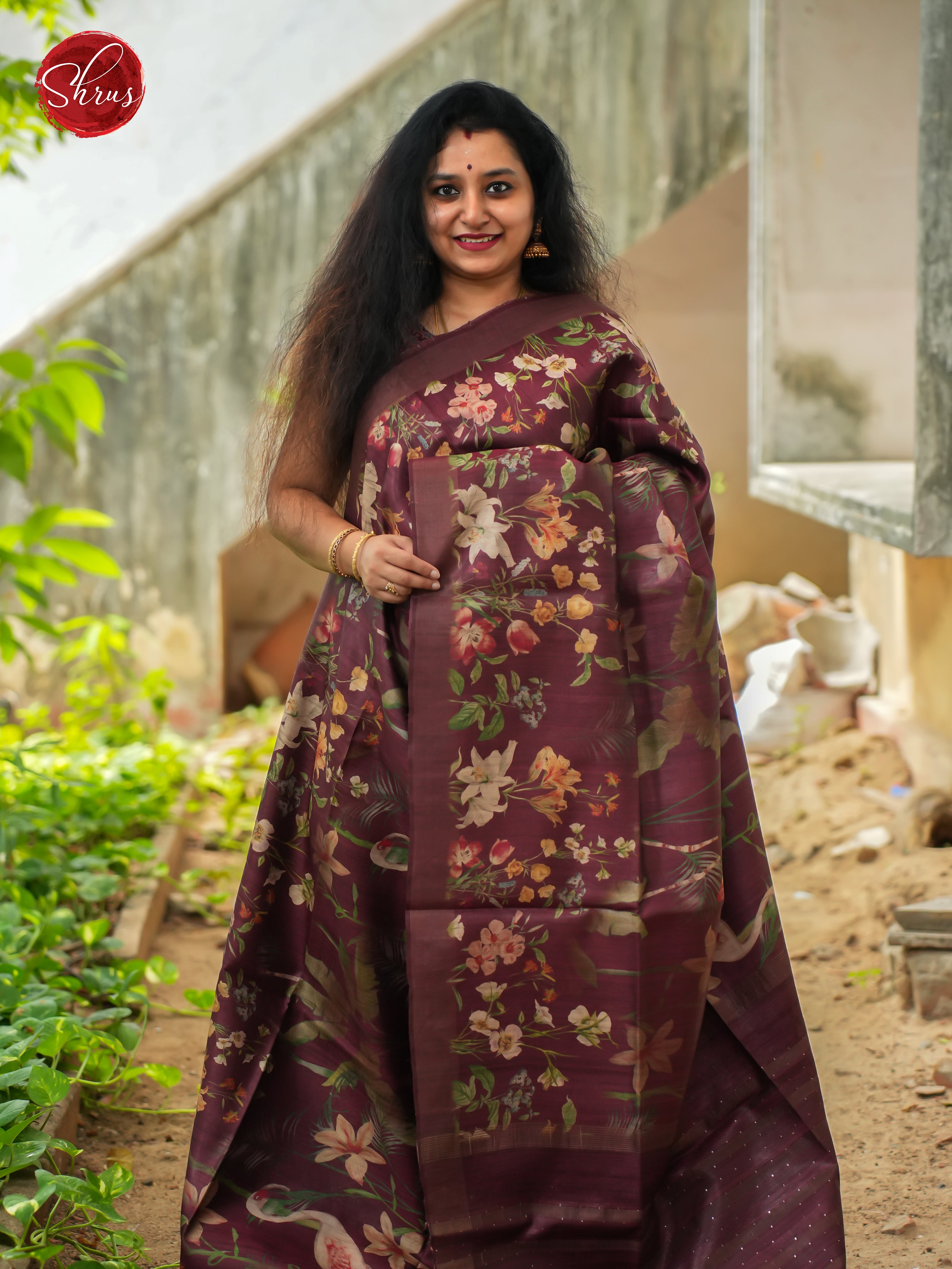 Wine(Single Tone)- Tussar Saree - Shop on ShrusEternity.com