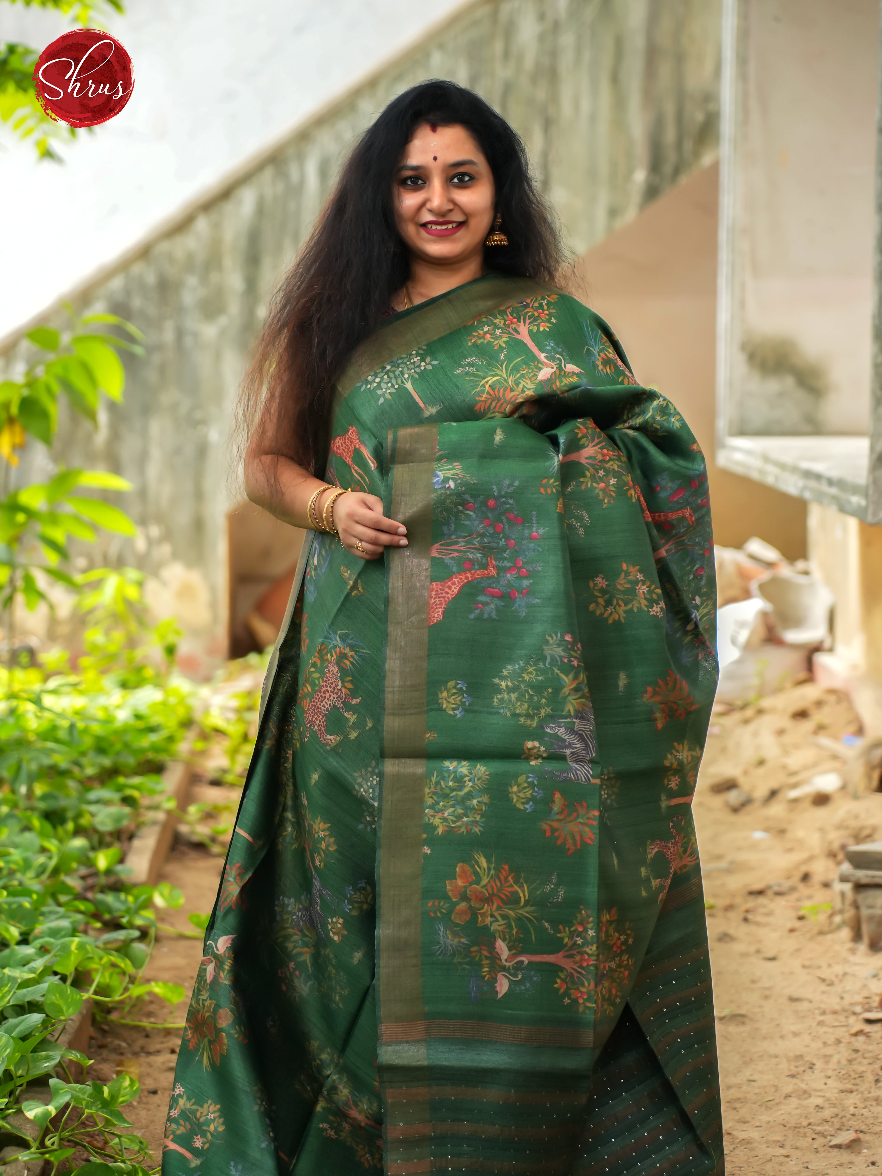Green(Single Tone) - Tussar Saree - Shop on ShrusEternity.com