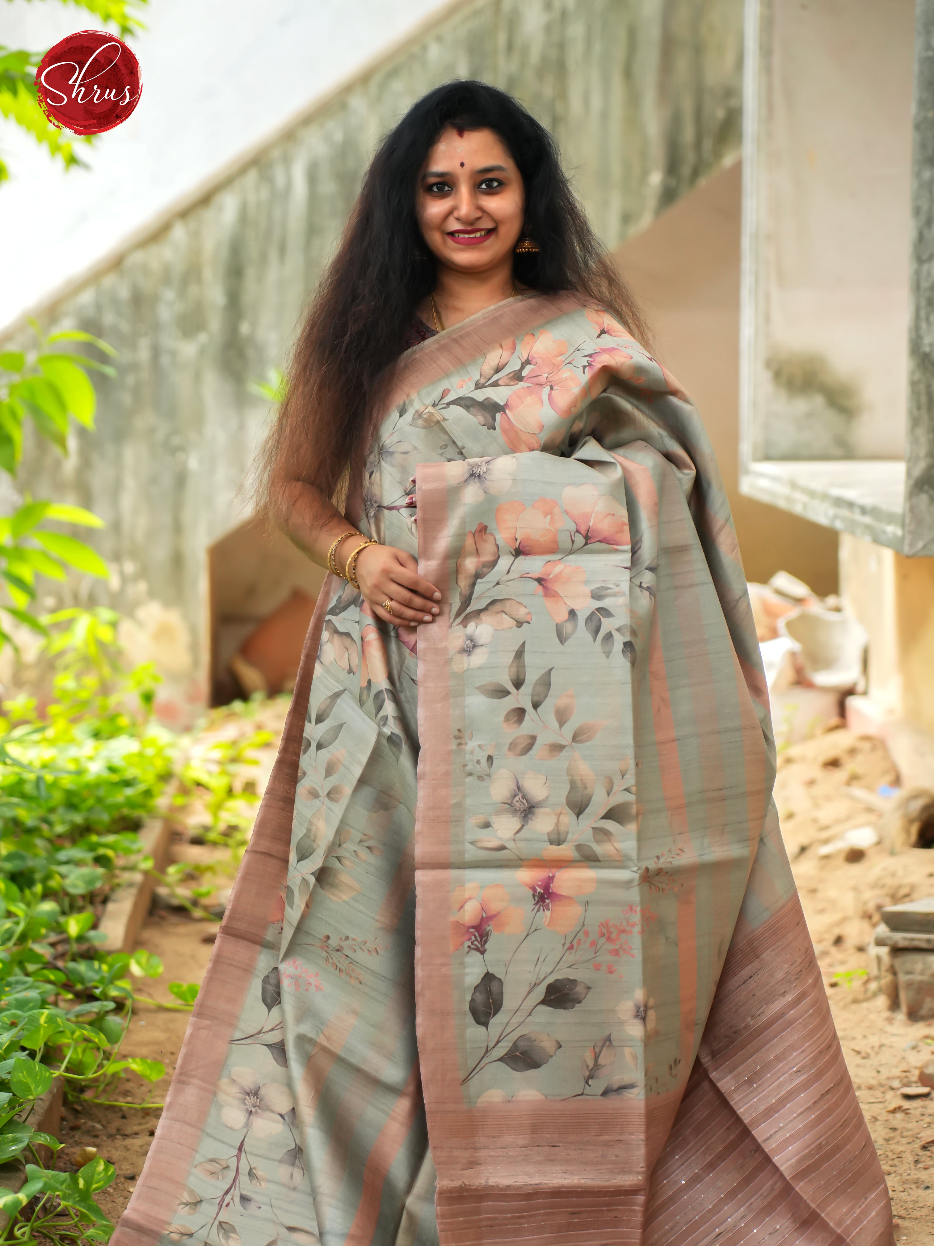 Grey & Pink - Tussar Saree - Shop on ShrusEternity.com
