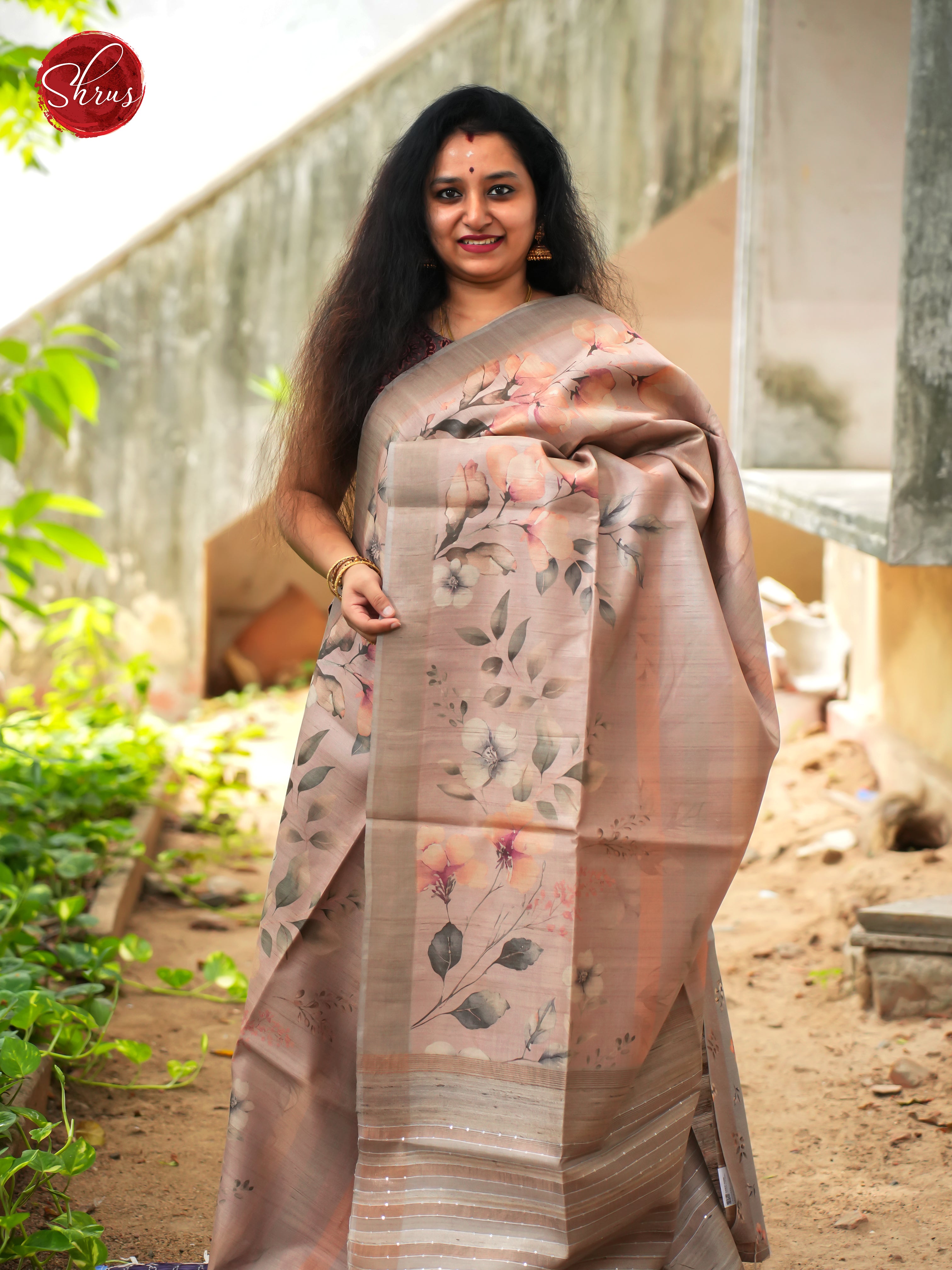 Dusty Pink & Grey - Tussar Saree - Shop on ShrusEternity.com