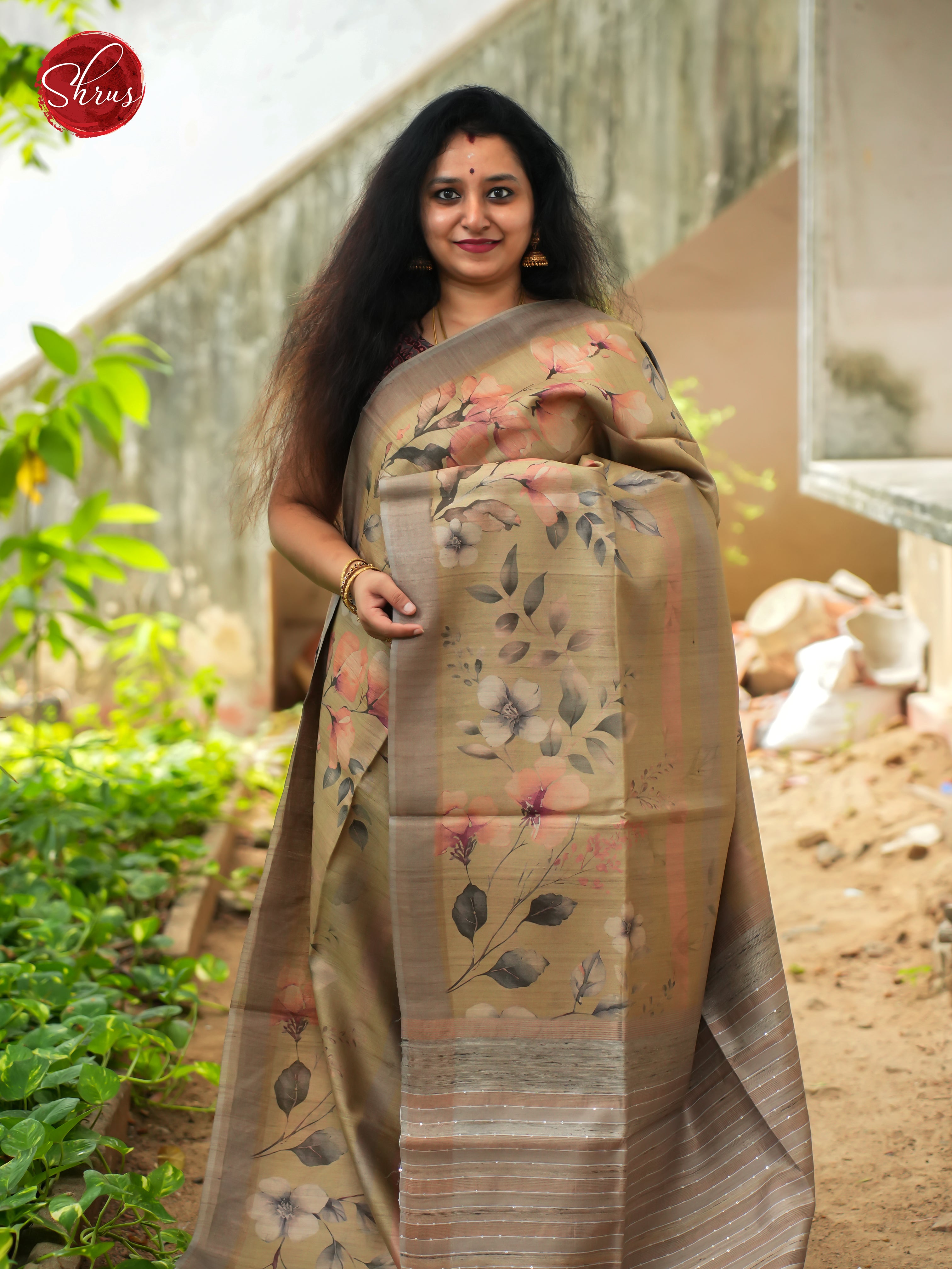 Beige & Grey - Tussar Saree - Shop on ShrusEternity.com