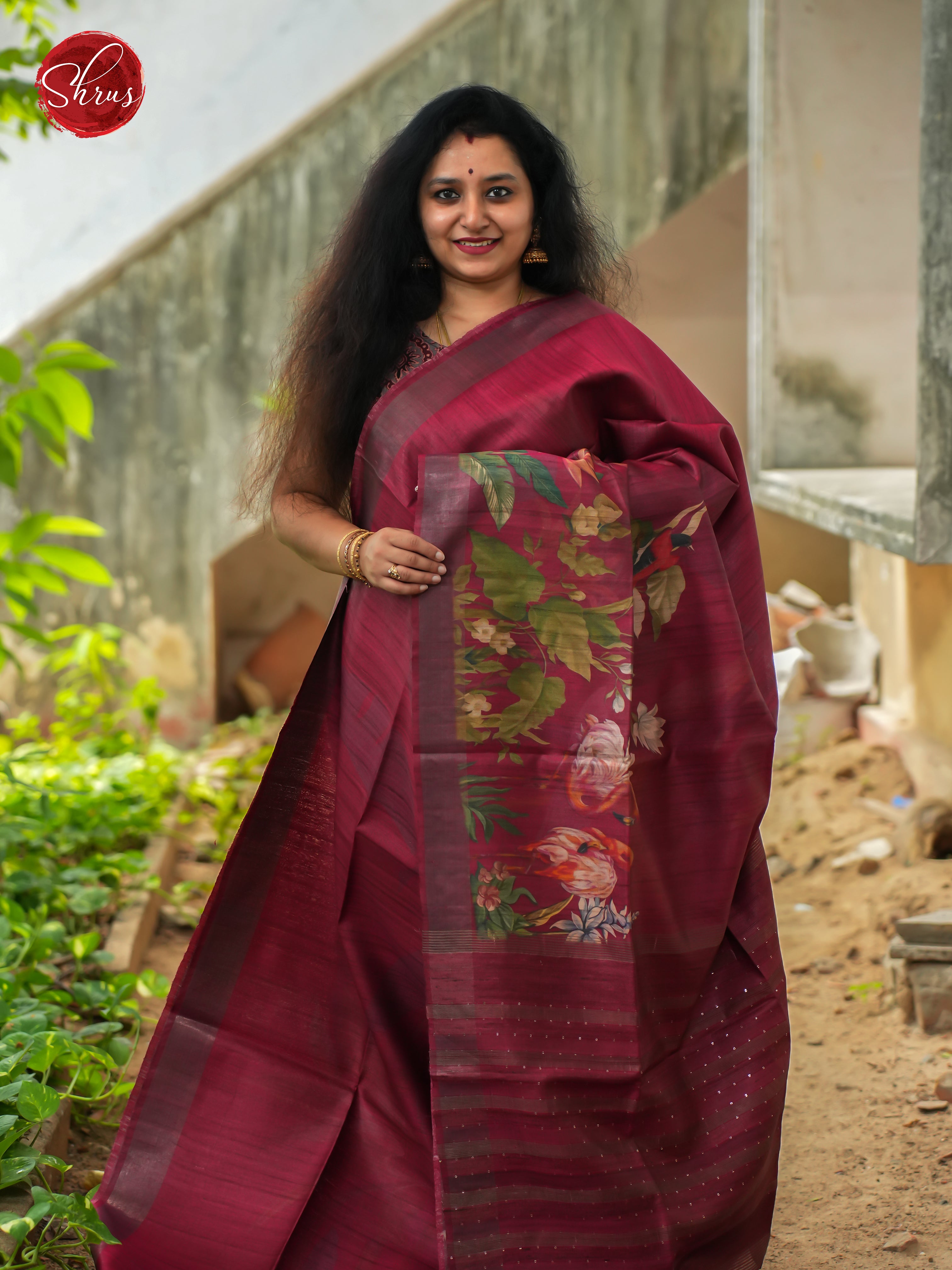 Maroon(Single Tone) - Tussar Saree - Shop on ShrusEternity.com