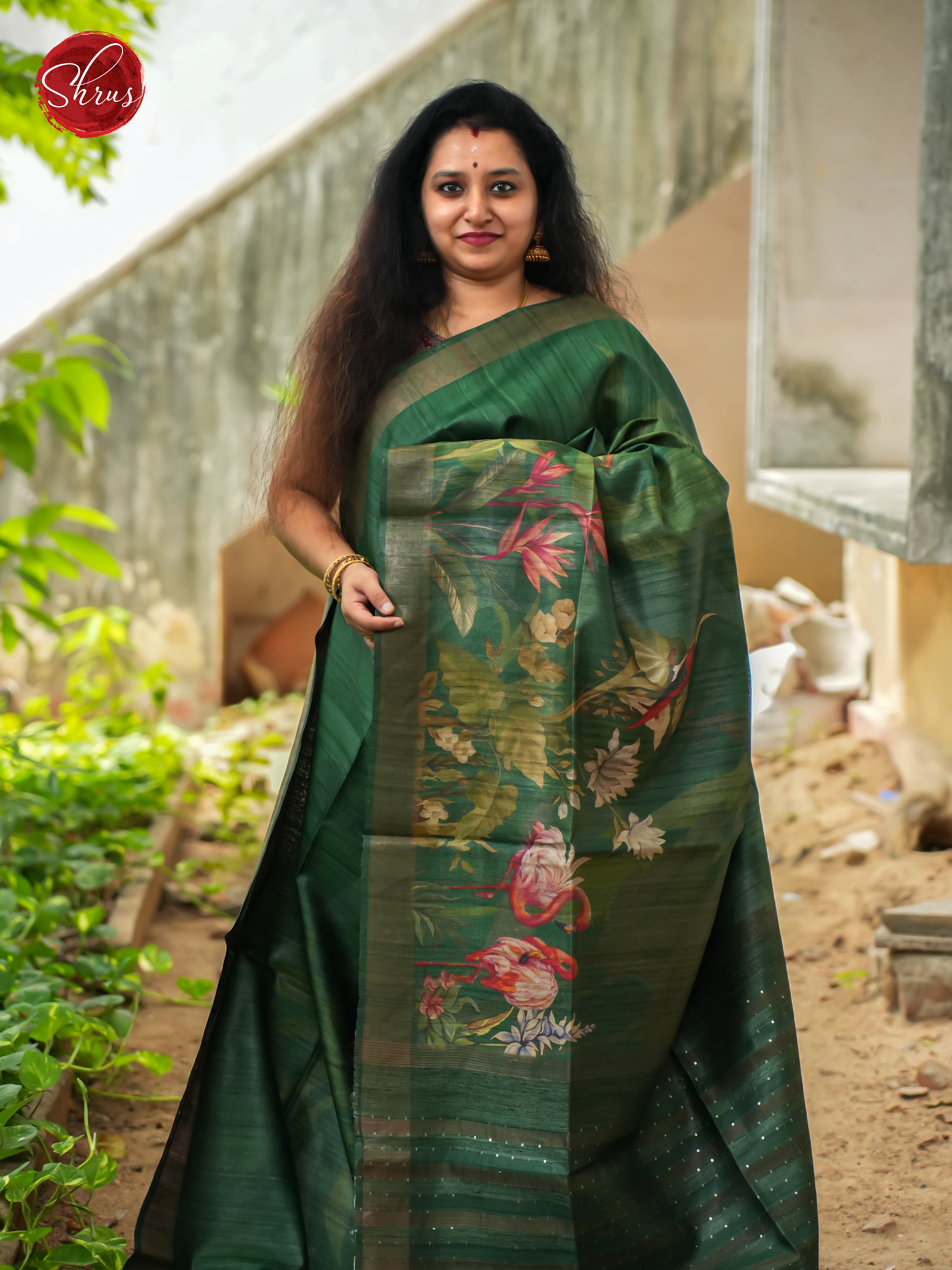 Green(Single Tone) - Tussar Saree - Shop on ShrusEternity.com