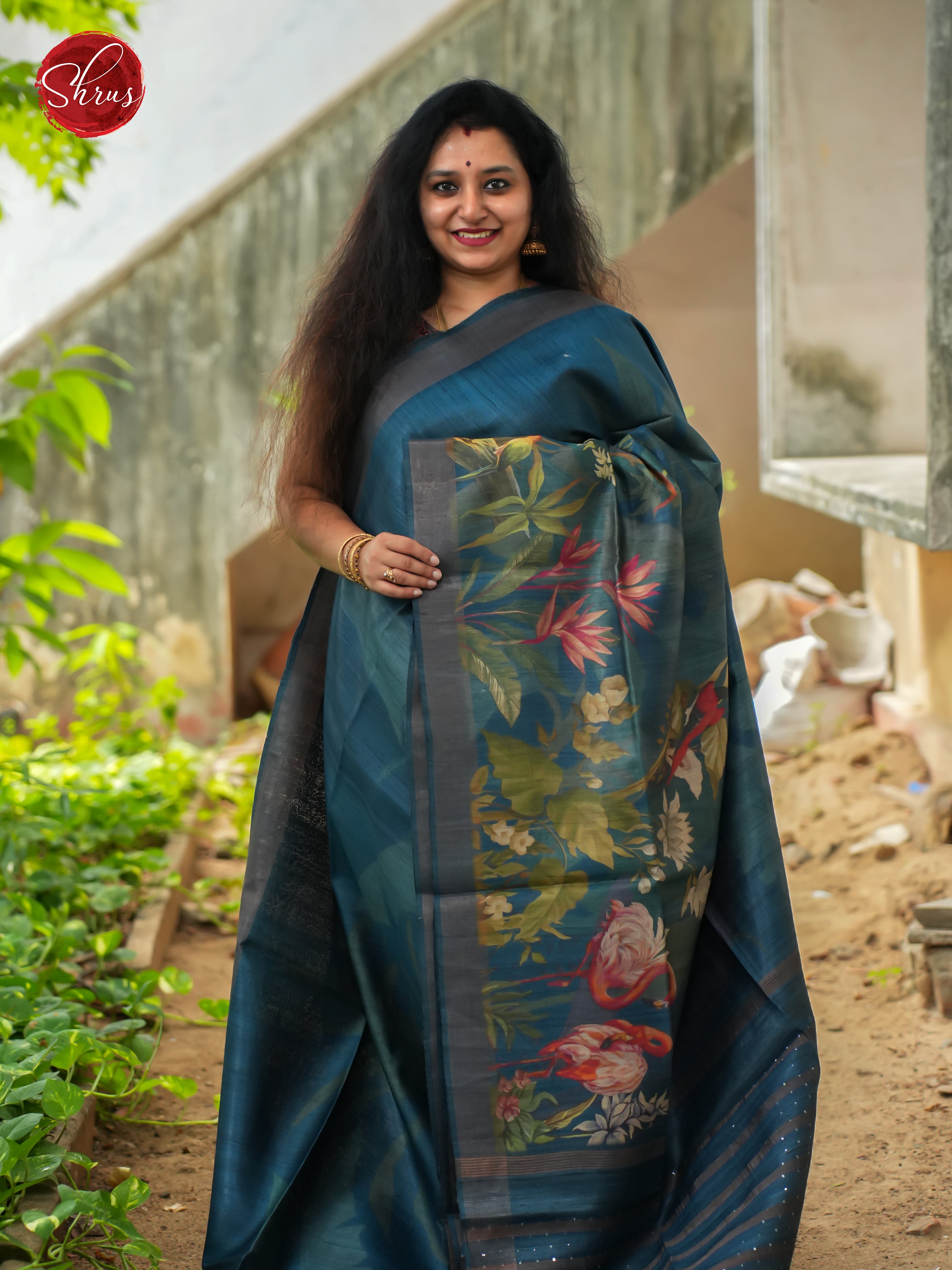 Blue(Single Tone) - Tussar Saree - Shop on ShrusEternity.com