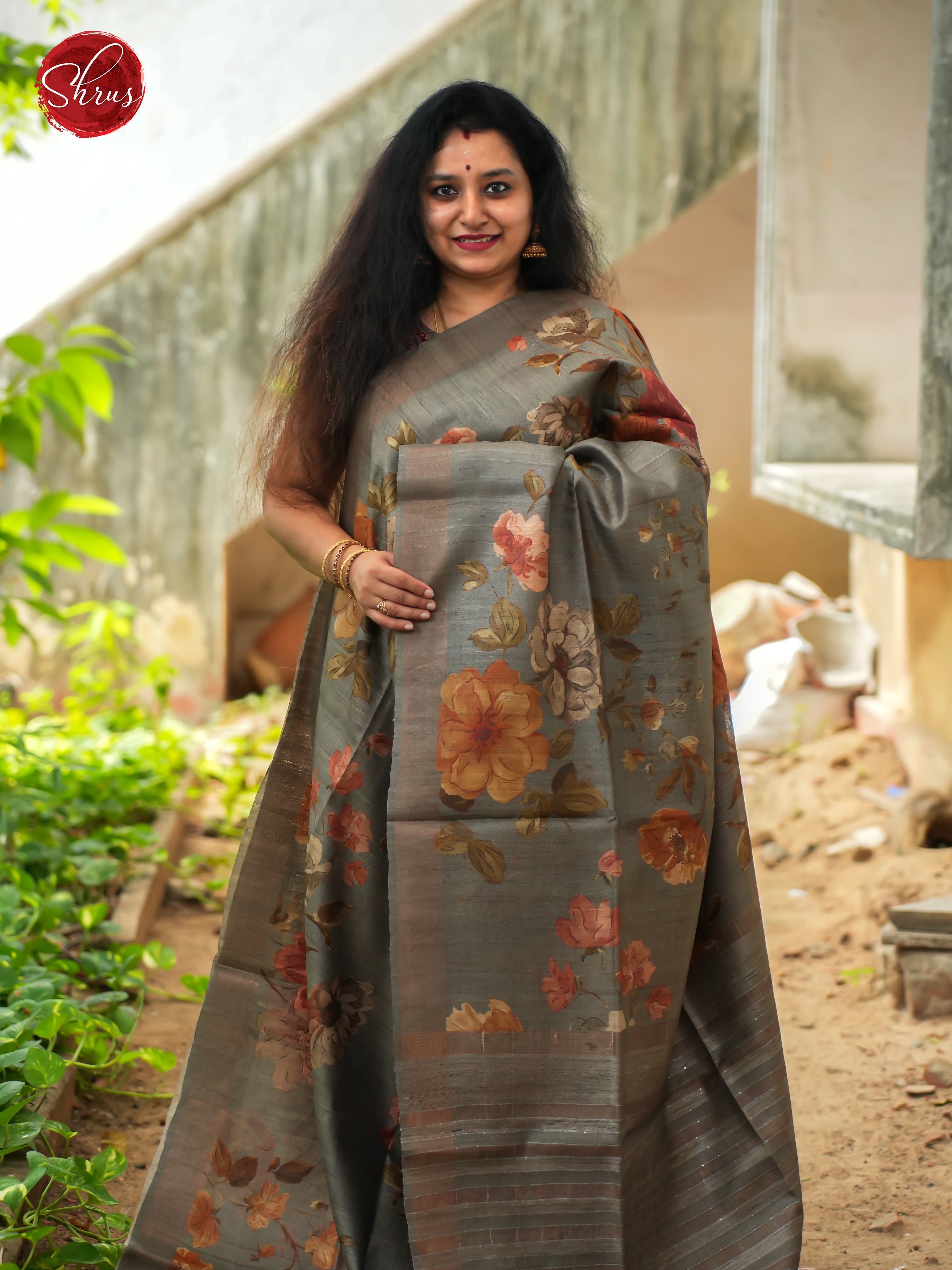 Grey(Single Tone) - Tussar Saree - Shop on ShrusEternity.com