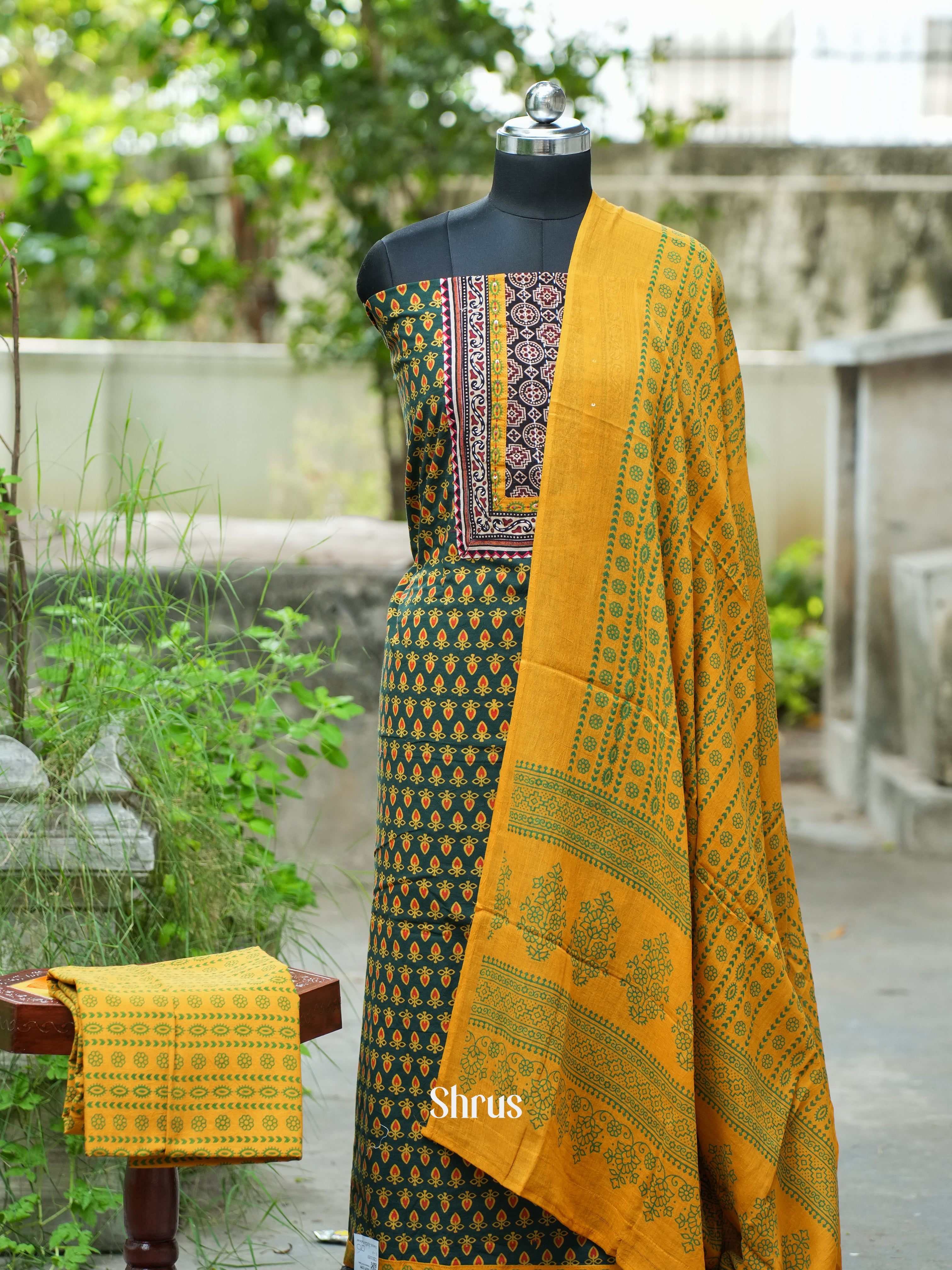 Green & Mustard - Ajrakh Salwar - Shop on ShrusEternity.com