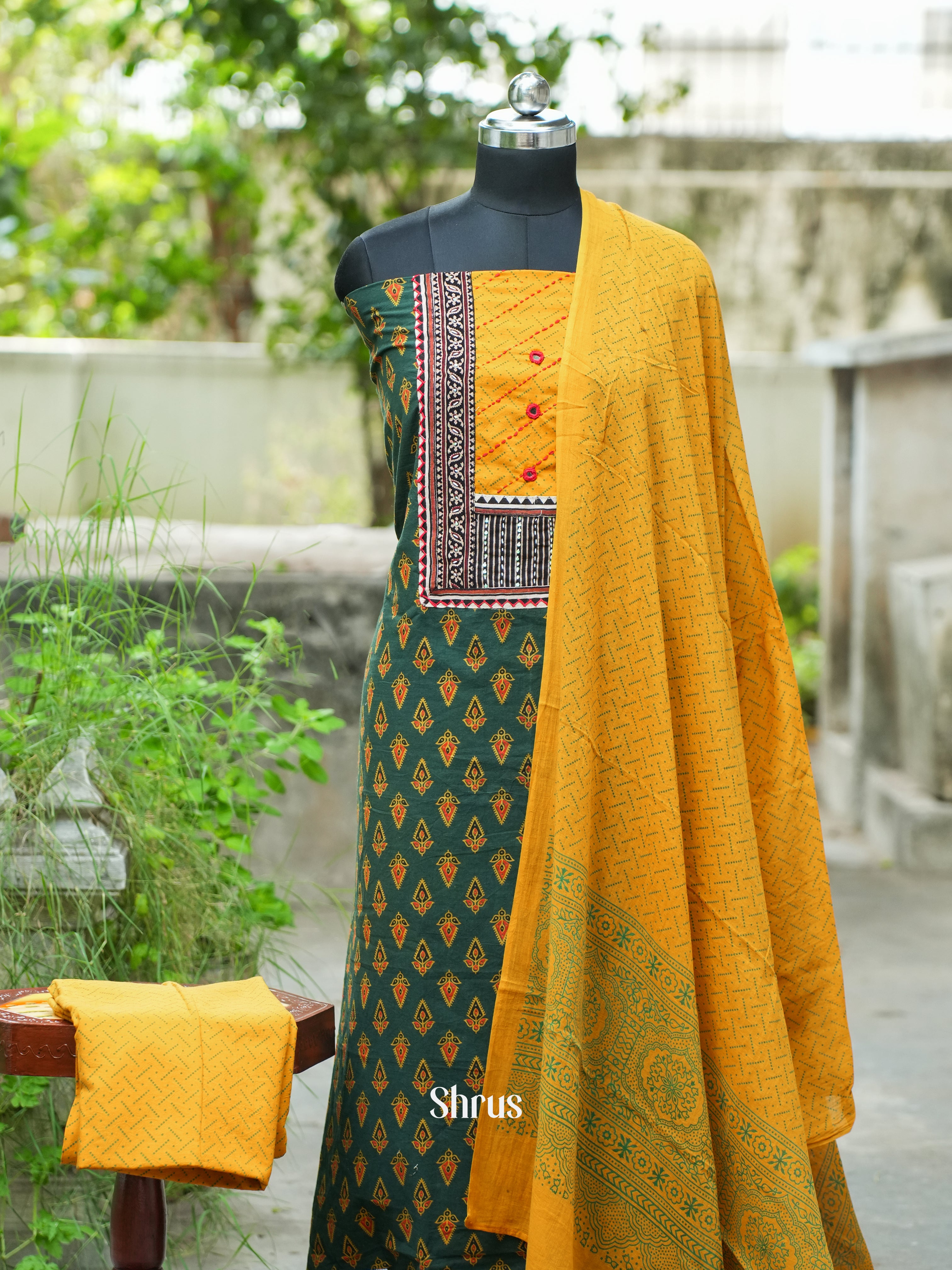 Green & Mustard - Ajrakh Salwar - Shop on ShrusEternity.com