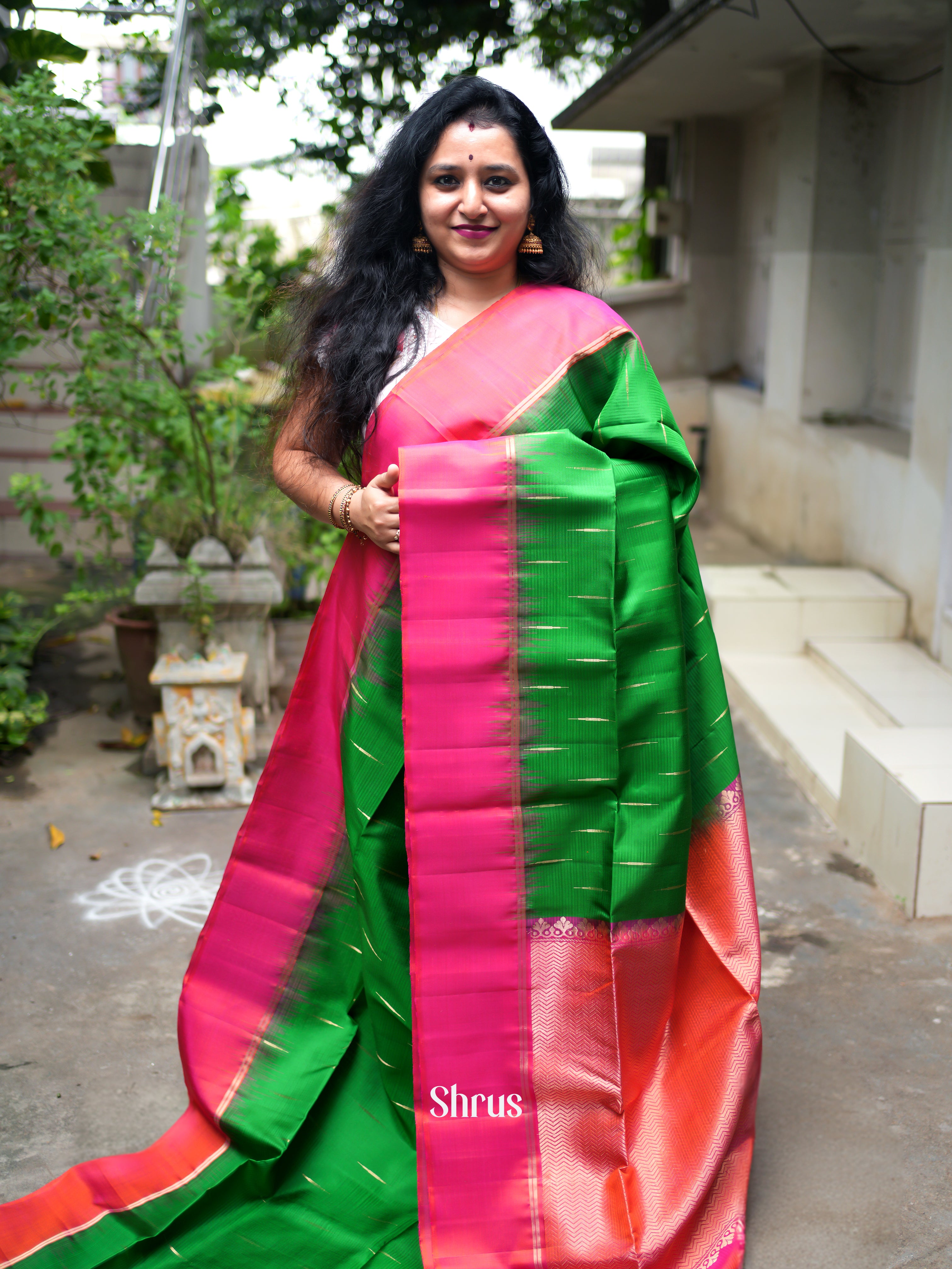 Green & Pink - Soft Silk Saree - Shop on ShrusEternity.com